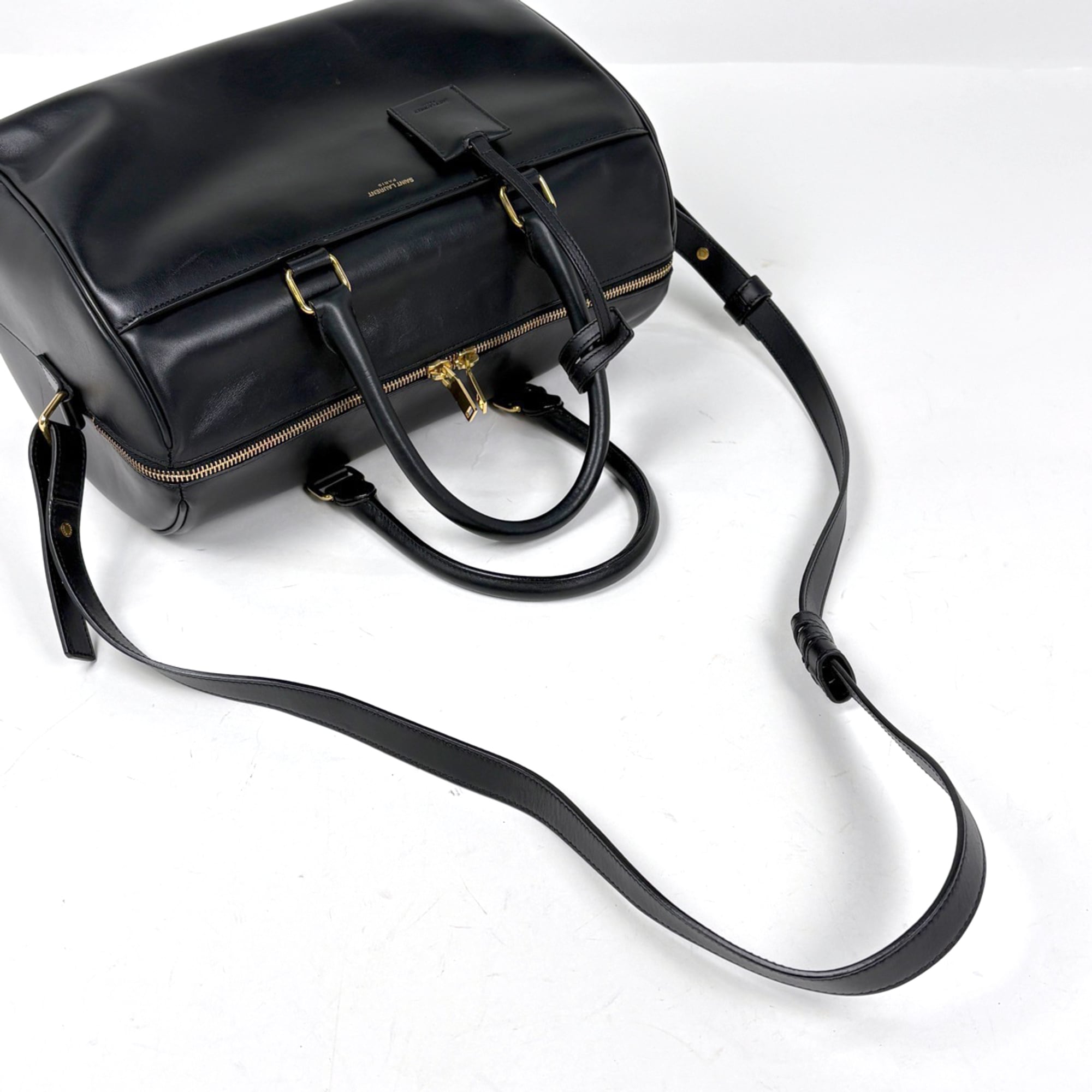 Saint Laurent Black Leather Boston Bag Handbag Shoulder Bag (Pre-Owned)