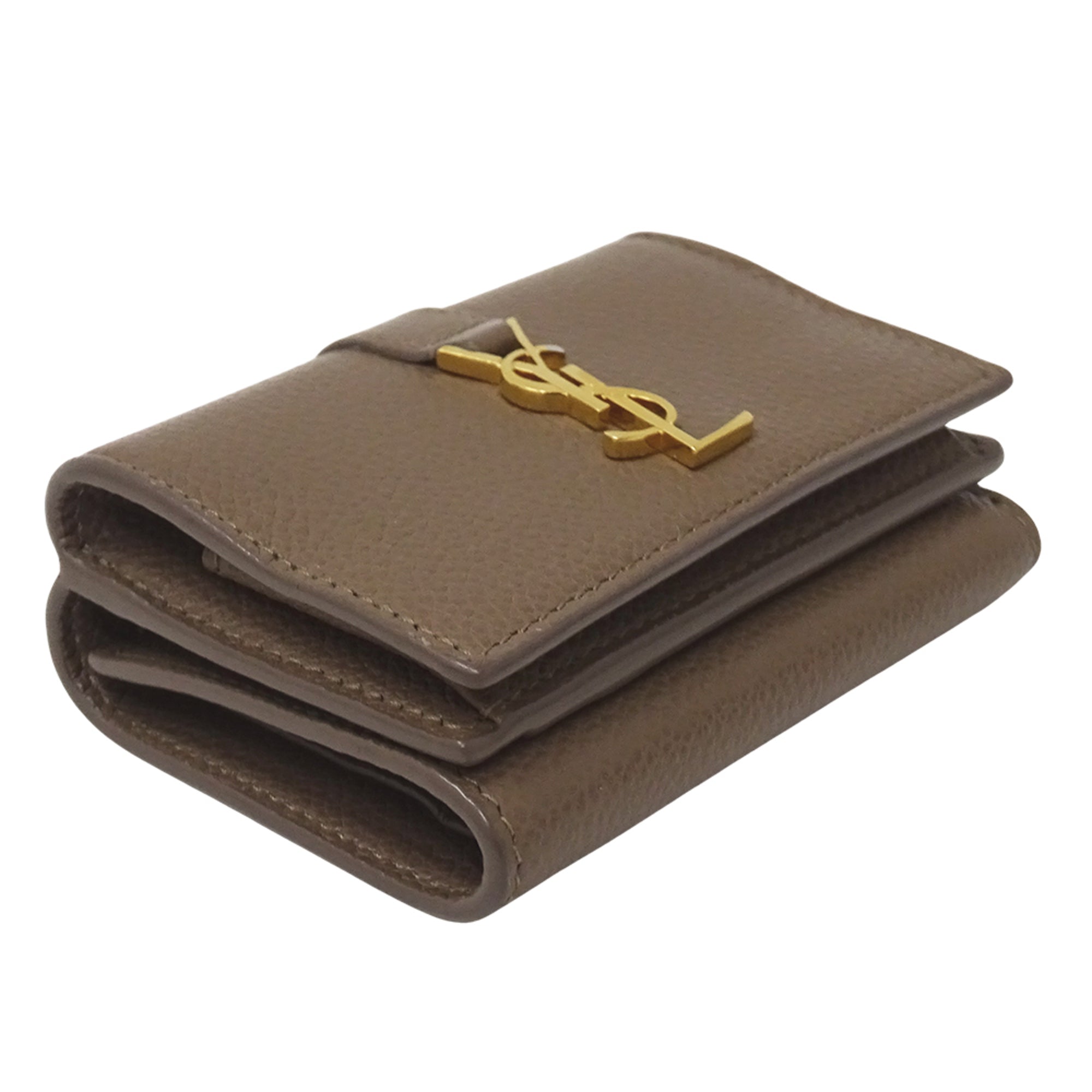 Saint Laurent Beige Brown Leather Wallet (Tri-Fold) (Pre-Owned)