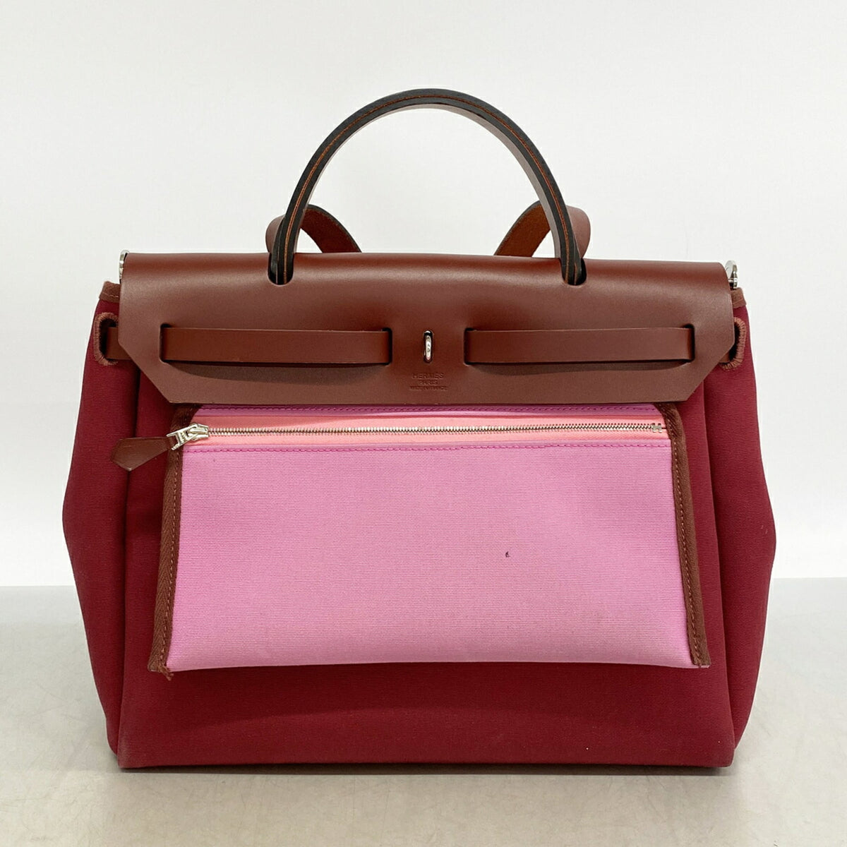 Hermes Red Color Toile Officier Handbag (Pre-Owned)