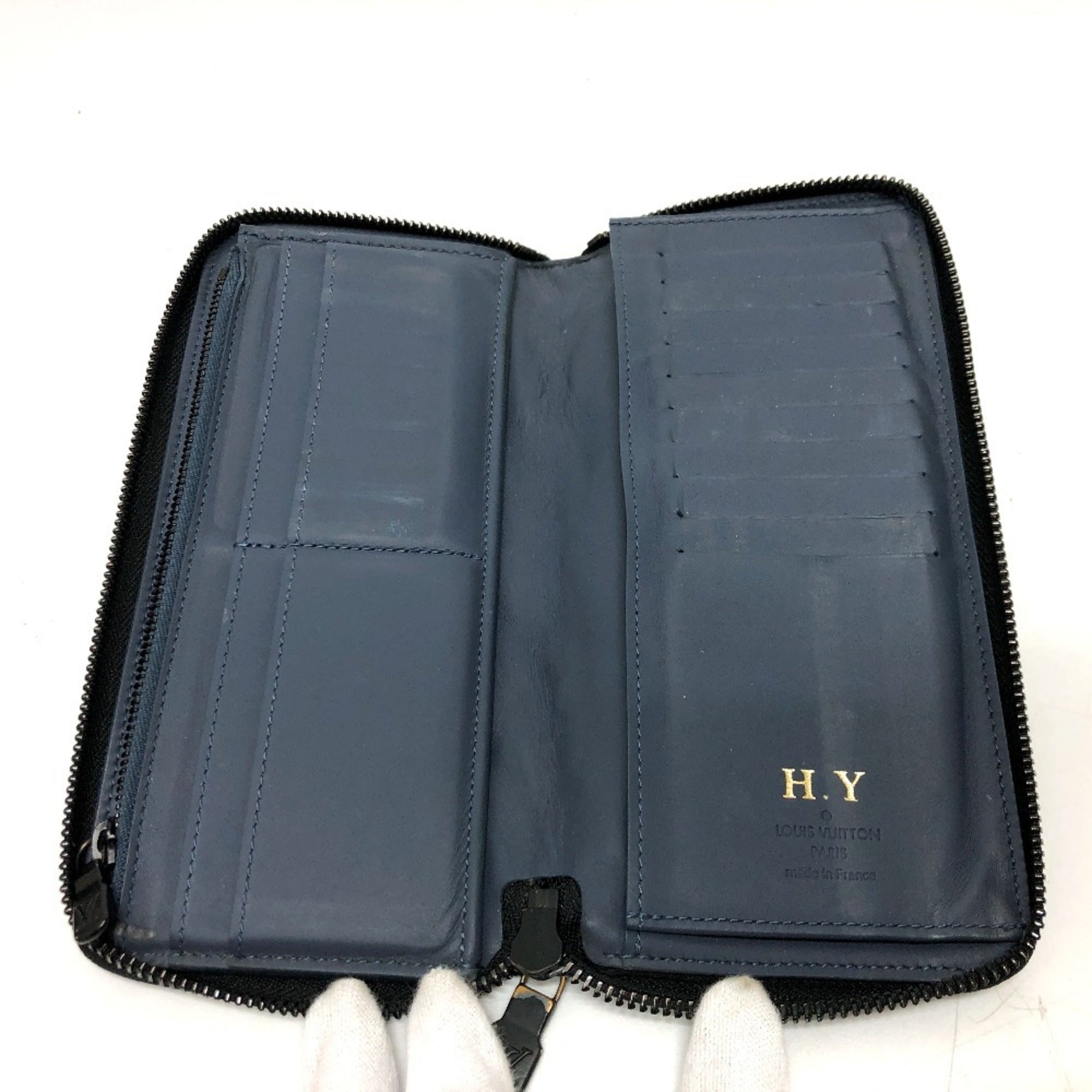 Louis Vuitton Monogram Shadow Galle Navy Monogram Shadow Long Wallet (Bi-Fold) (Pre-Owned)