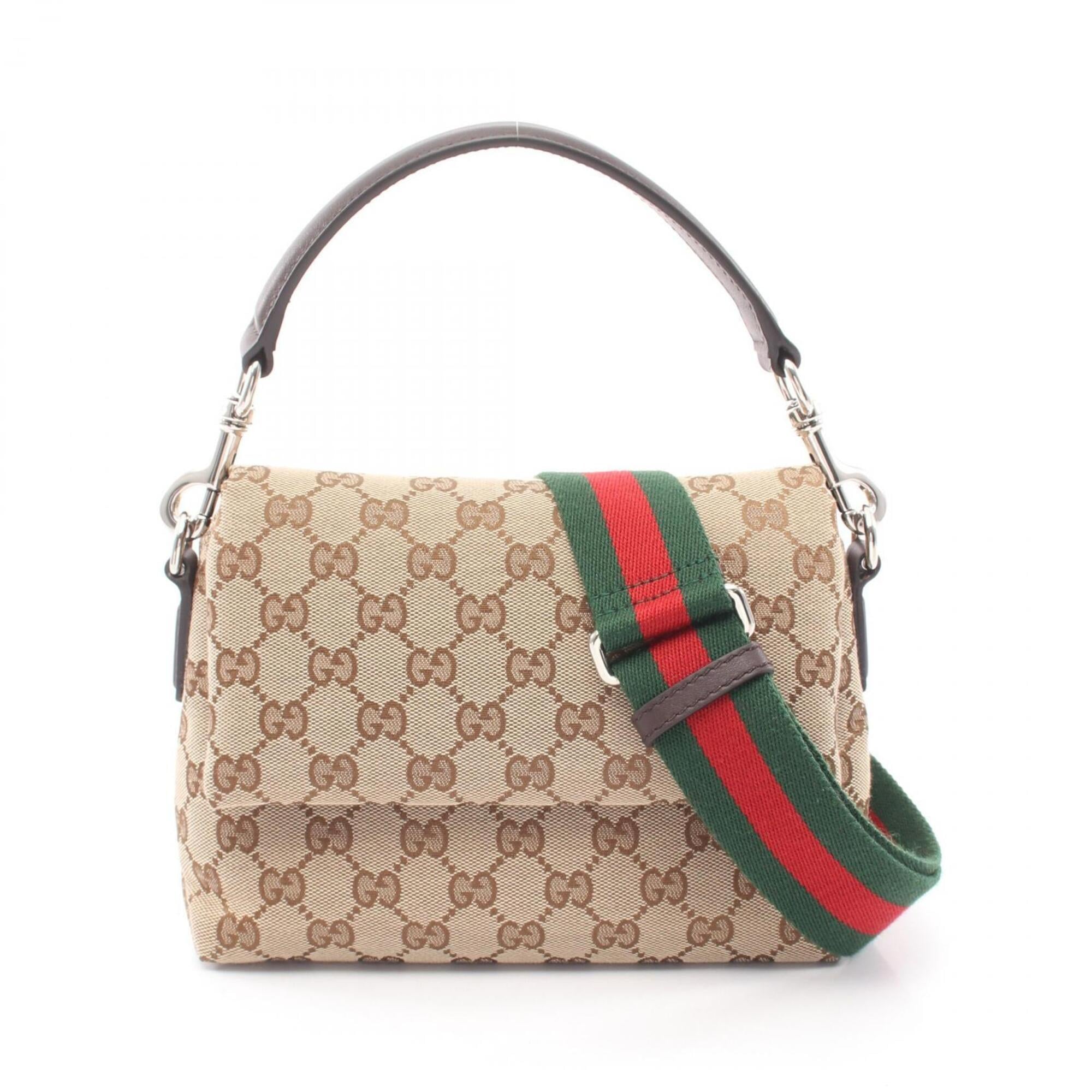 Gucci Beige Brown Gg Canvas Leather Handbag (Pre-Owned)