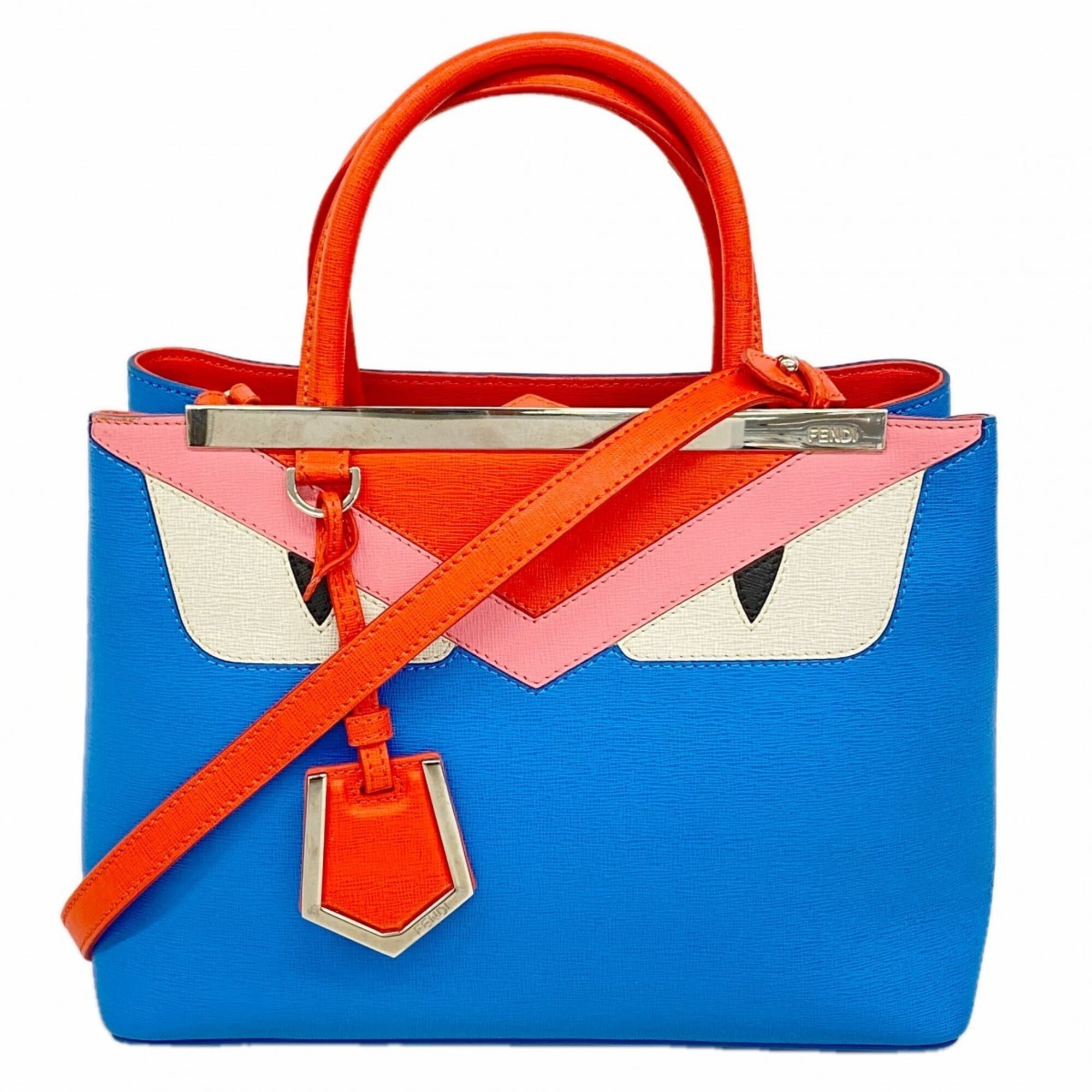 Fendi Blue Red Color Leather Handbag (Pre-Owned)