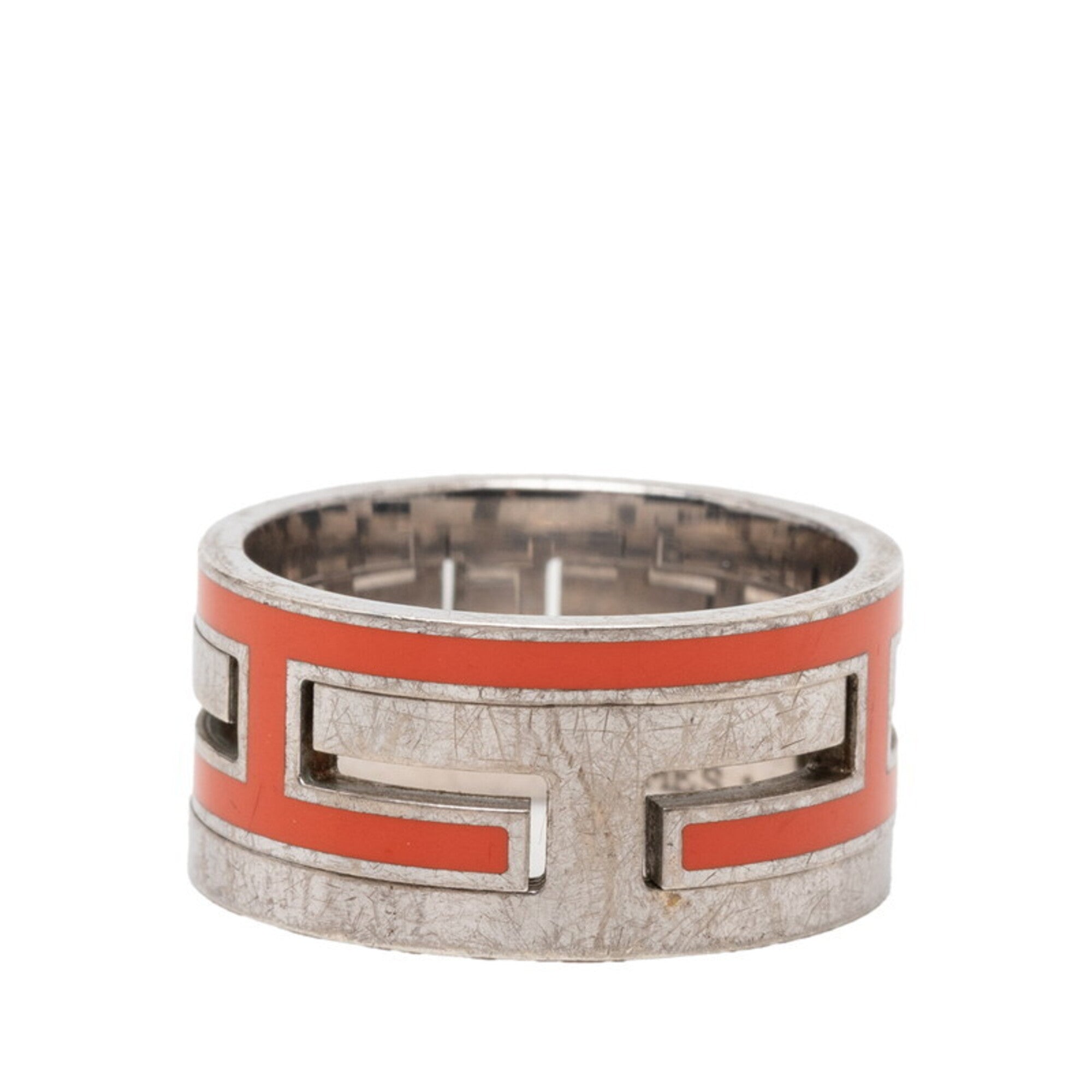 Hermes Silver Orange Silver 925 Band Ring (Pre-Owned)