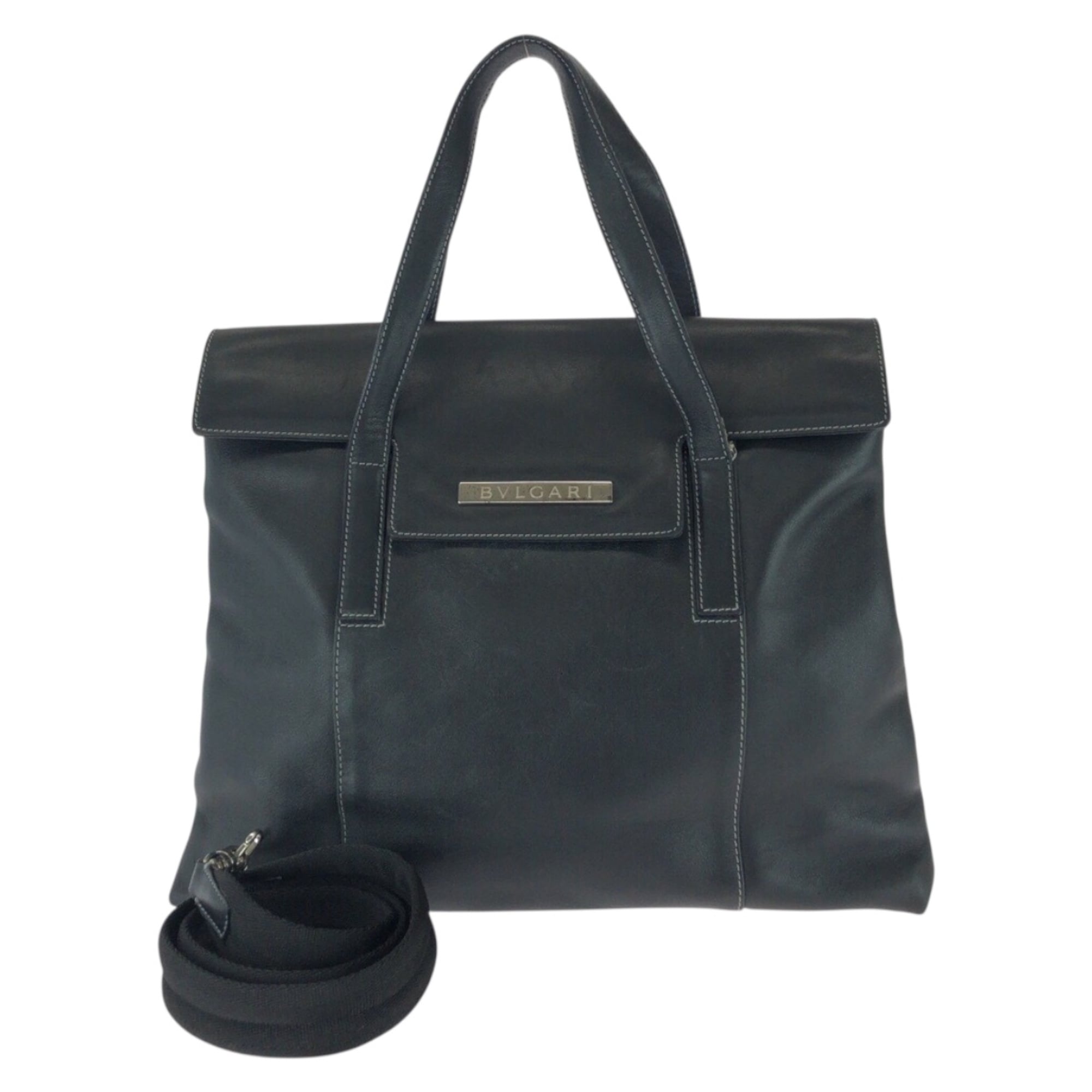 Bvlgari Black Leather Shoulder Bag Tote Bag (Pre-Owned)