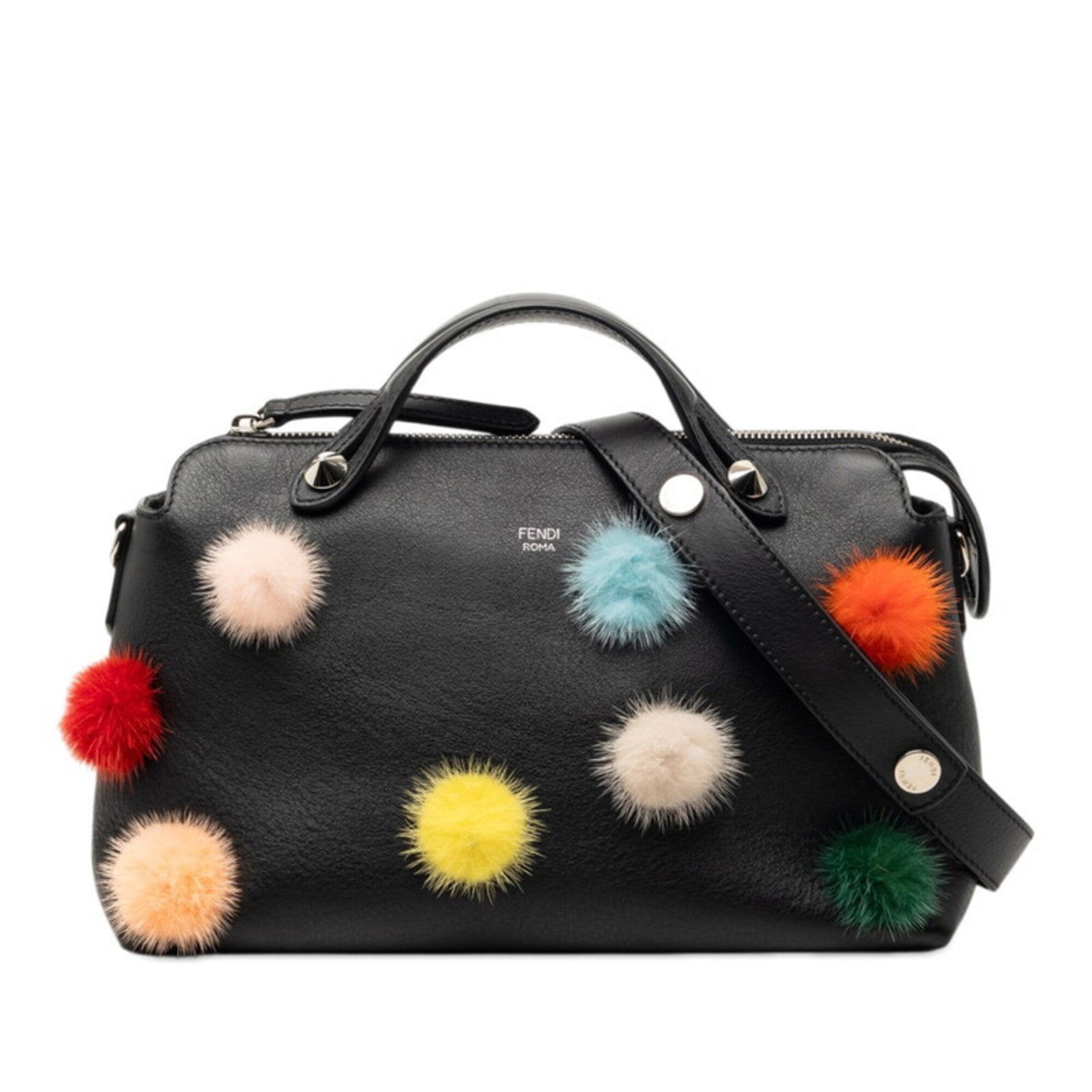Fendi Black Multi-Color Leather Fur Handbag Shoulder Bag (Pre-Owned)