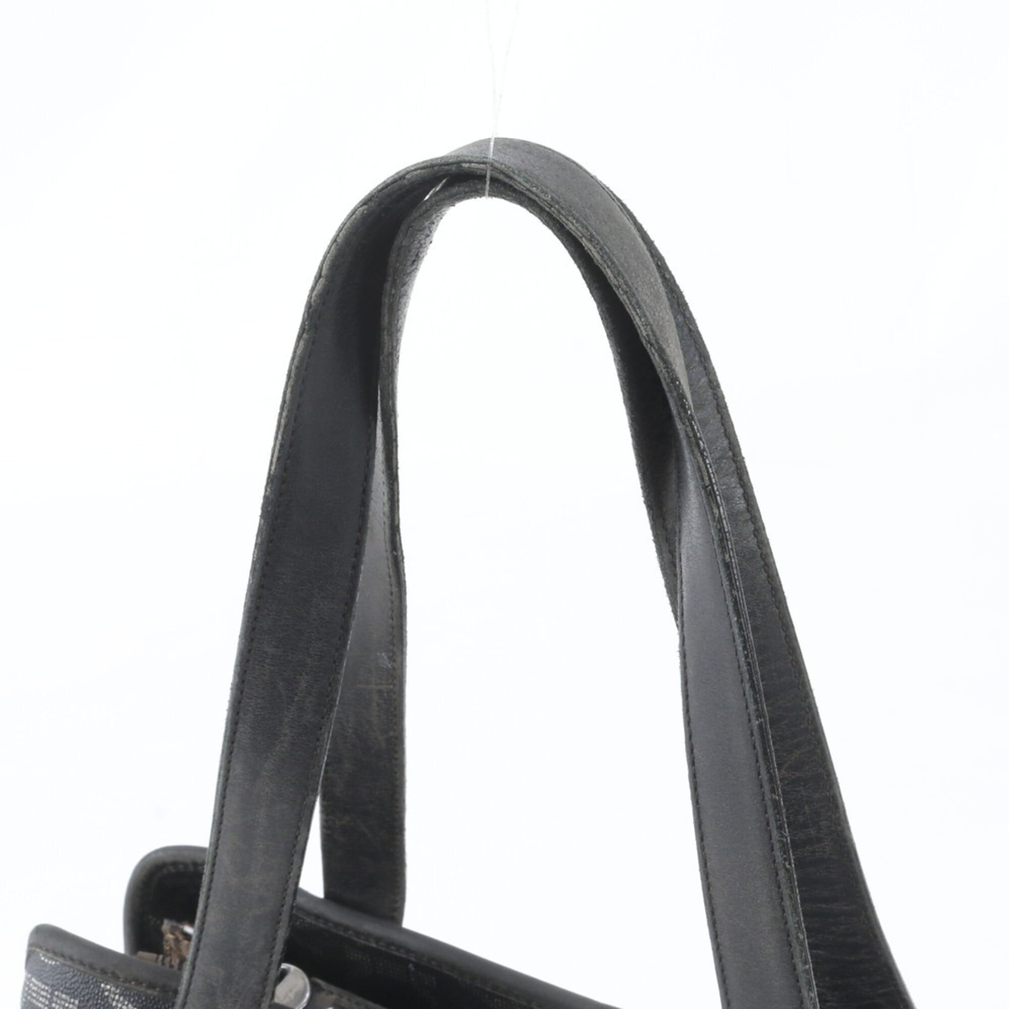 Salvatore Ferragamo Black Leather Coated Canvas Handbag Shoulder Bag Tote Bag (Pre-Owned)