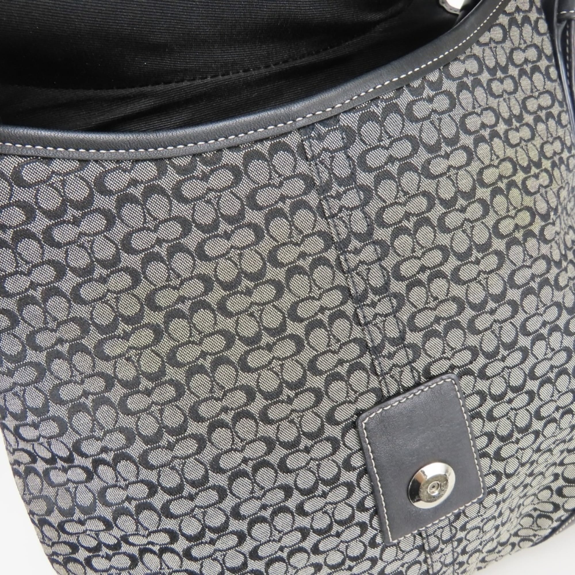 Coach Black Gray Canvas Leather Shoulder Bag (Pre-Owned)