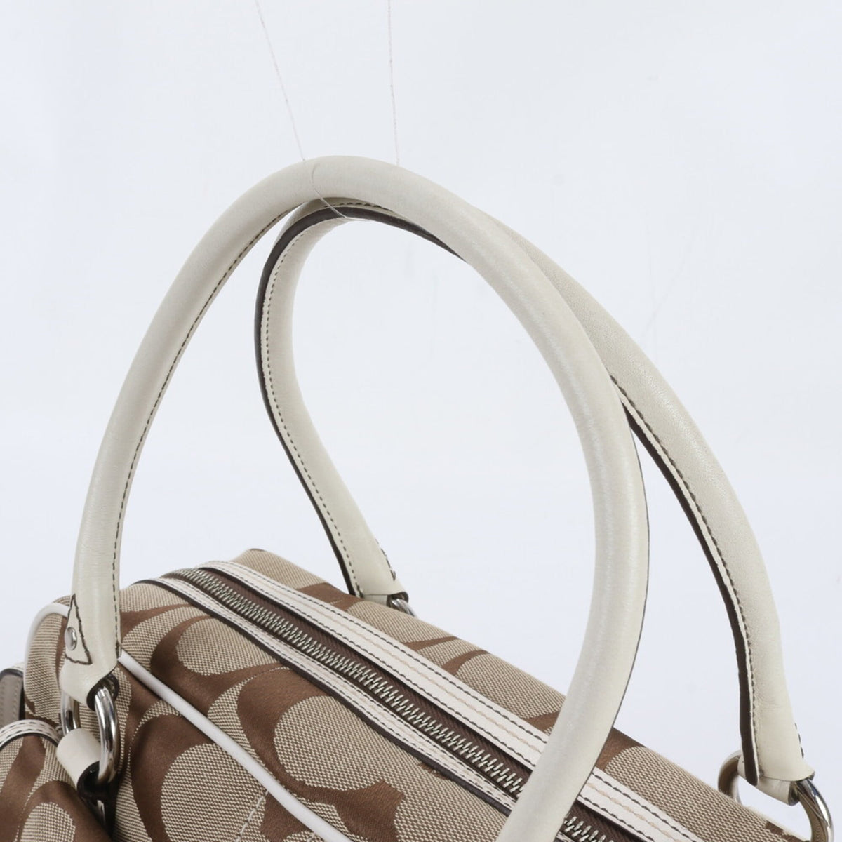 Coach Beige Leather Canvas Boston Bag Shoulder Bag Tote Bag (Pre-Owned)