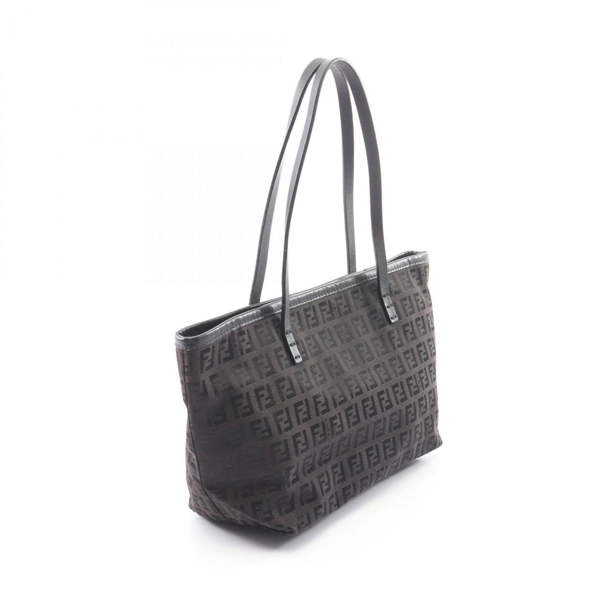 Fendi Black Brown Canvas Leather Handbag Tote Bag (Pre-Owned)