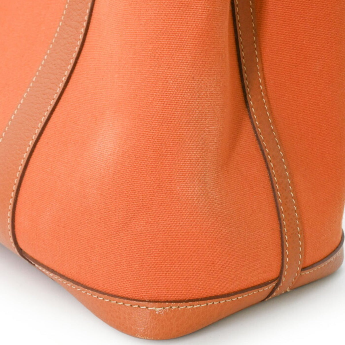 Hermes Garden Brown Orange Negonda Leather Canvas Handbag Tote Bag (Pre-Owned)