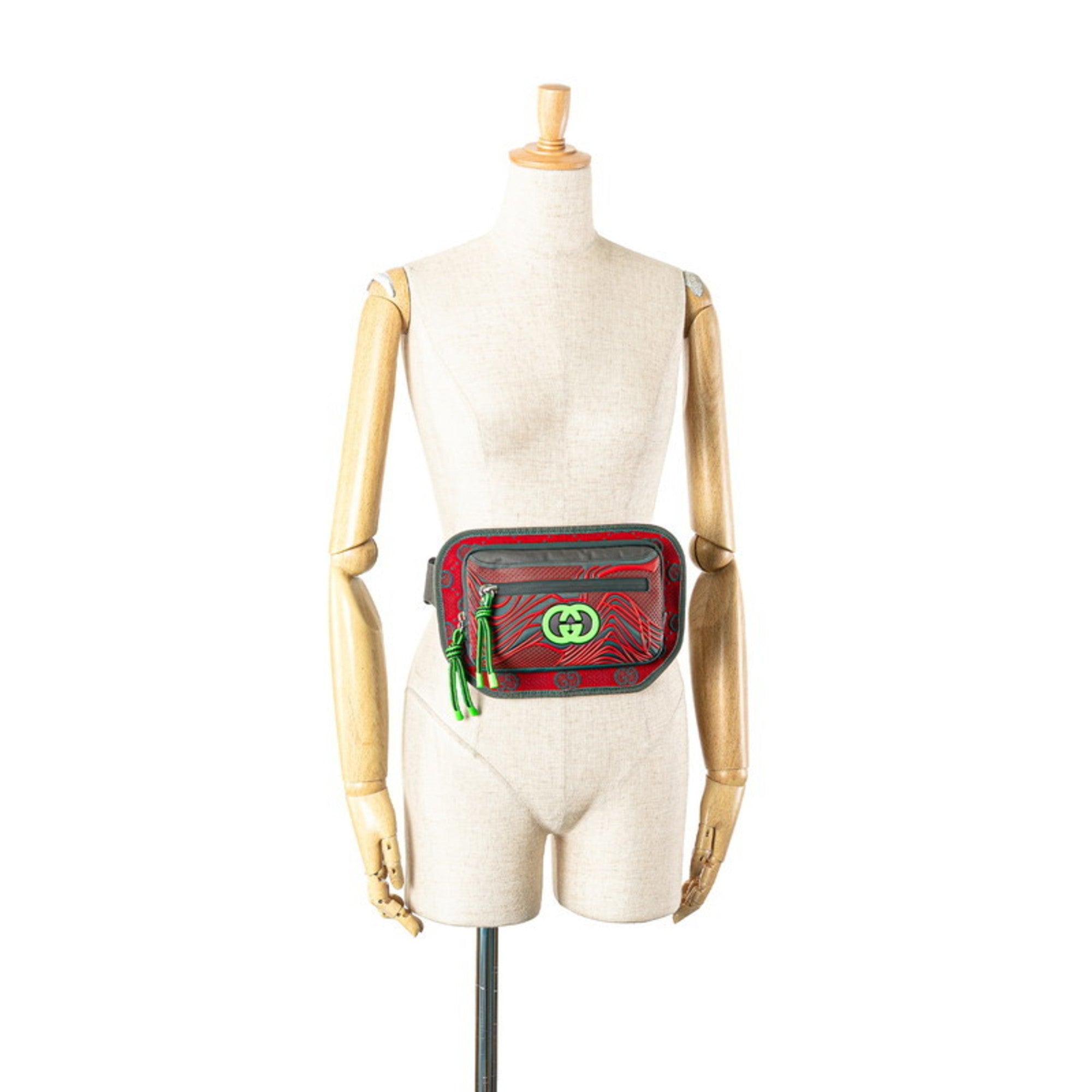 Gucci Gray Red Color Nylon Rubber Fanny Pack Sling Bag (Pre-Owned)