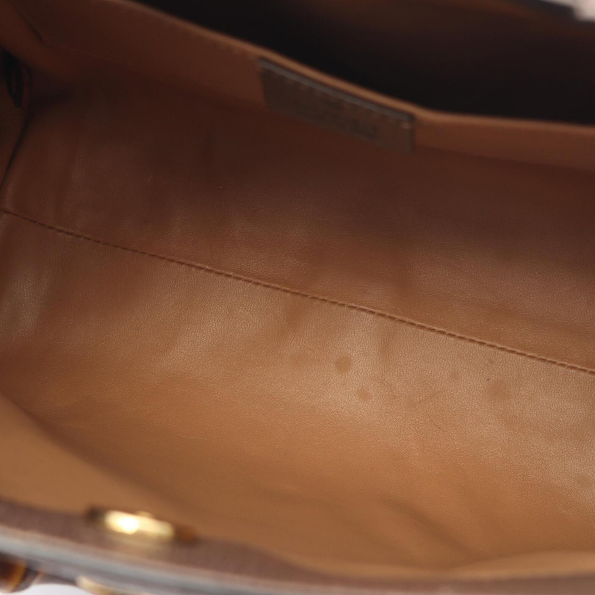 Gucci Beige Brown Canvas Leather Handbag (Pre-Owned)