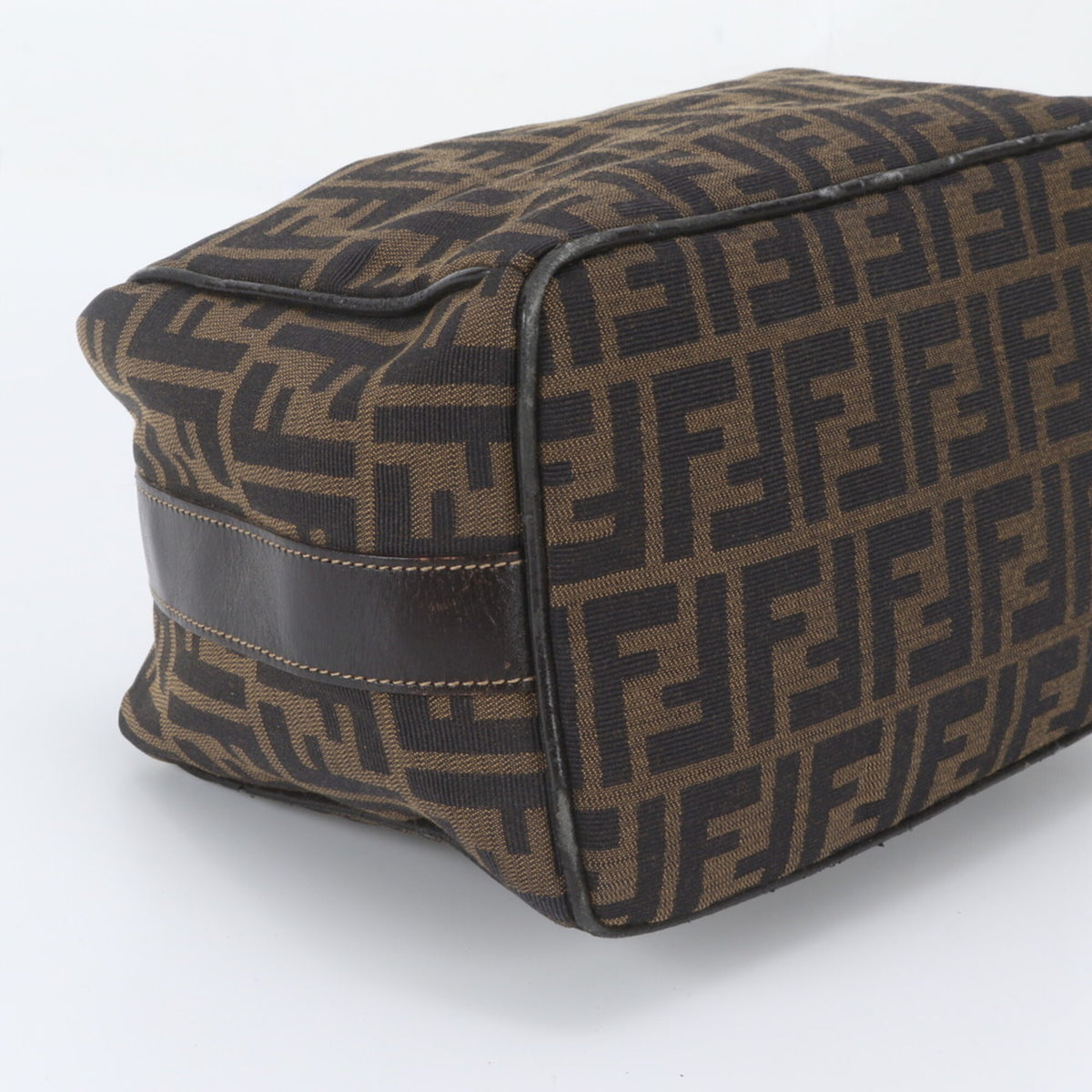 Fendi Brown Leather Nylon Clutch Bag Handbag Pouch (Pre-Owned)