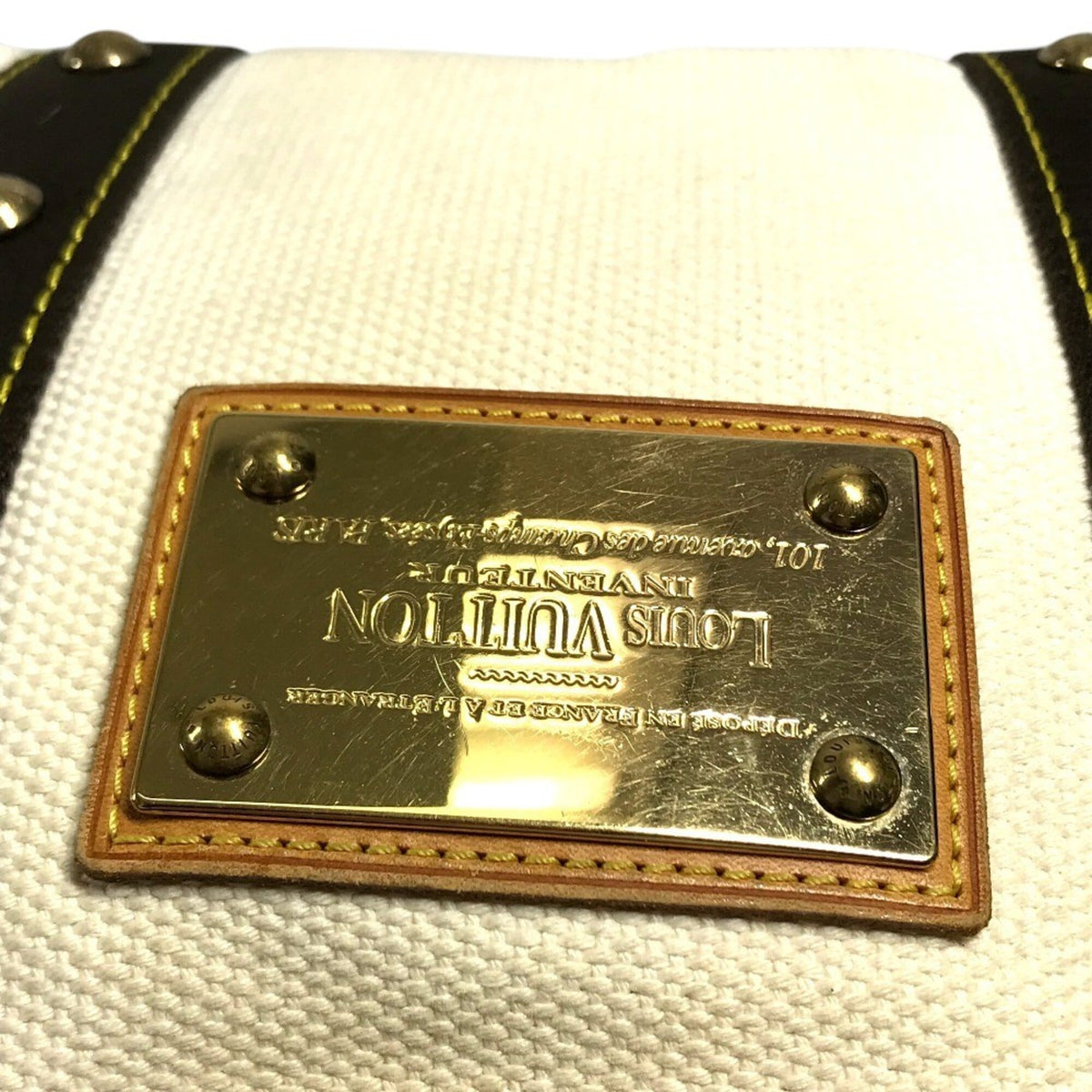 Louis Vuitton Brown White Cotton Handbag Tote Bag (Pre-Owned)