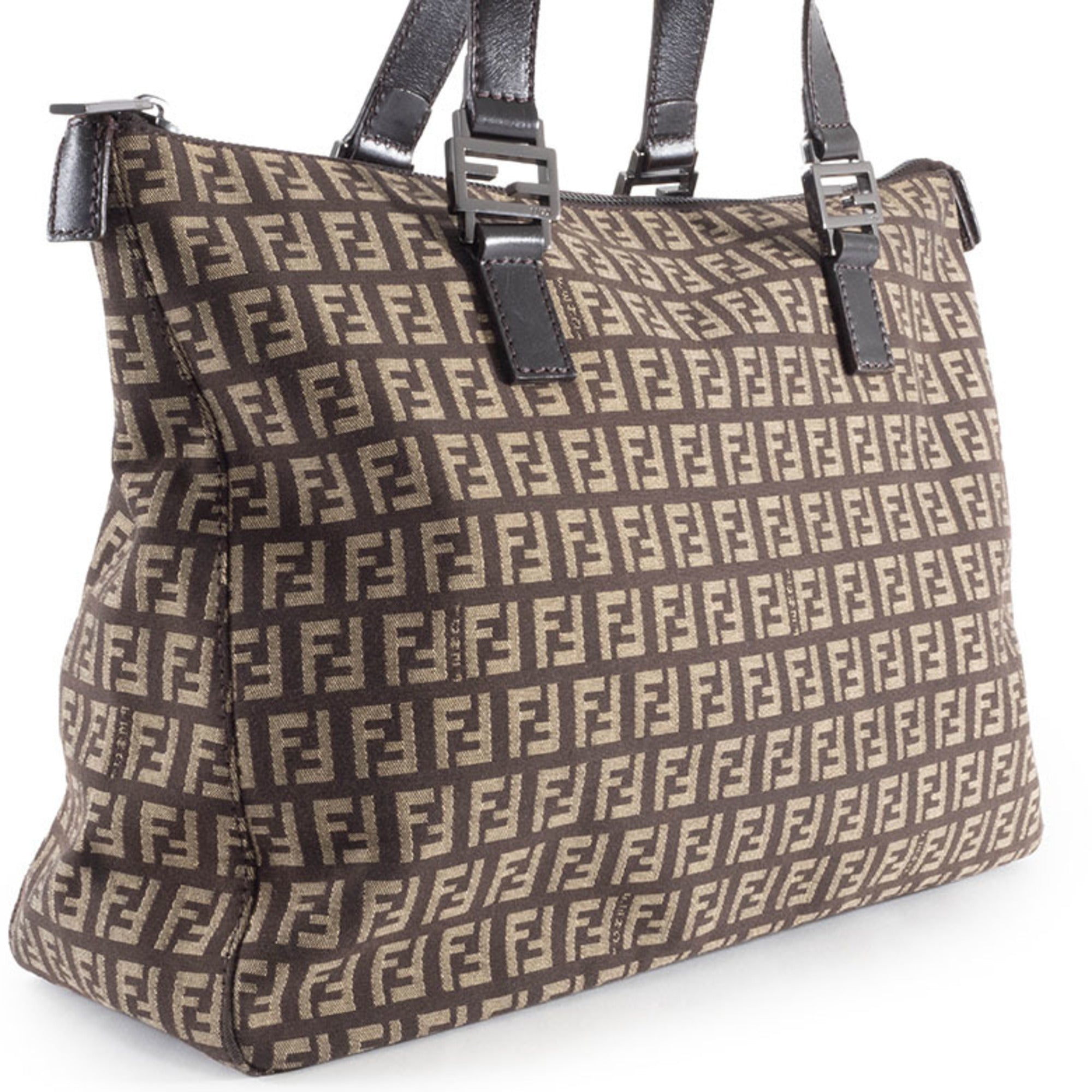 Fendi Zucchino Beige Brown Zucchino Canvas Leather Tote Bag (Pre-Owned)