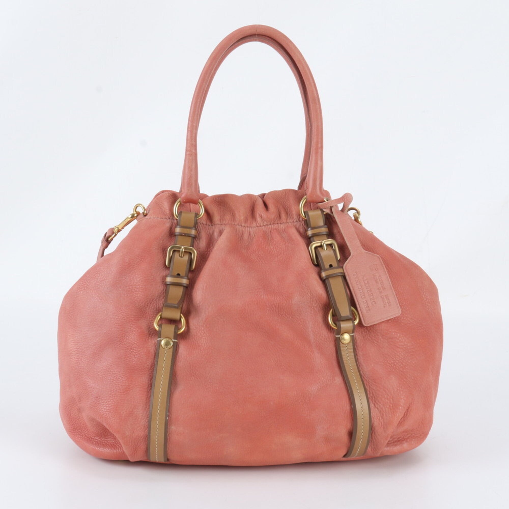 Prada Coral Color Leather Handbag Shoulder Bag Tote Bag (Pre-Owned)