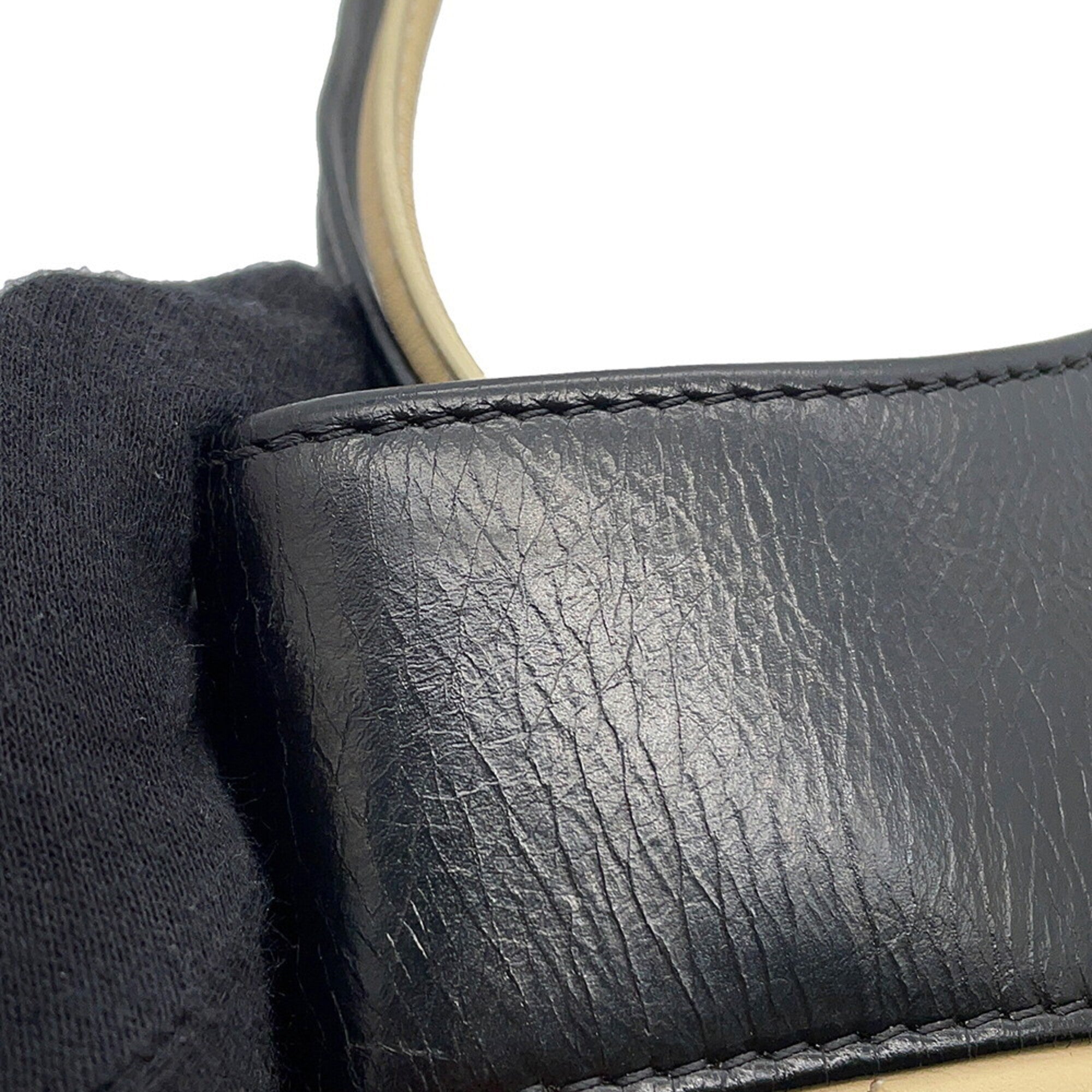 Chanel Beige Black Leather Handbag Shoulder Bag (Pre-Owned)