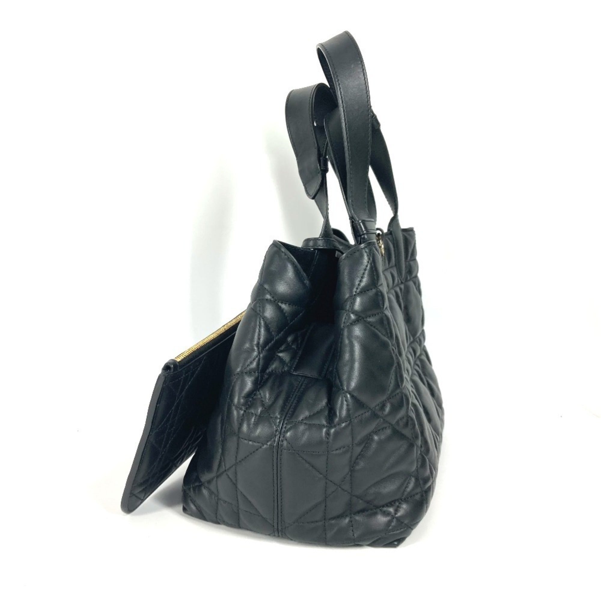 Christian Dior Black Leather Handbag Pouch Shoulder Bag Tote Bag (Pre-Owned)