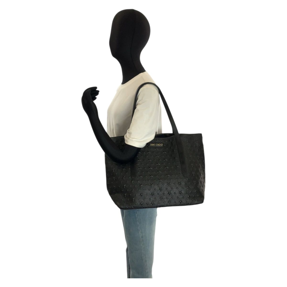 Jimmy Choo Black Leather Shoulder Bag Tote Bag (Pre-Owned)
