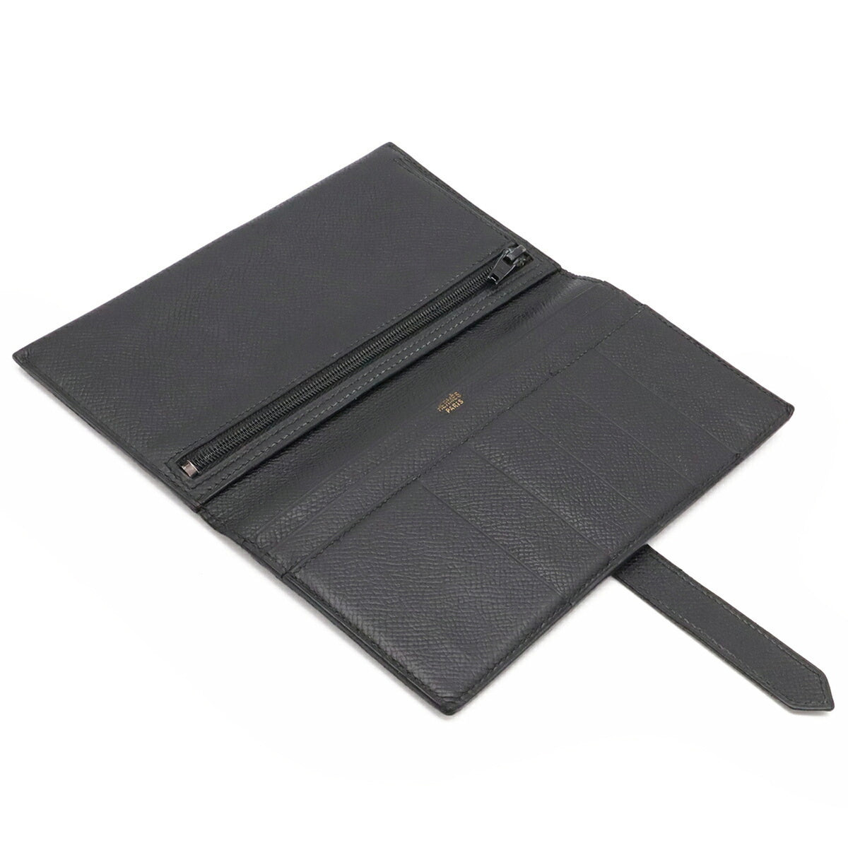 Hermes Black Courchevel Leather Long Wallet (Bi-Fold) (Pre-Owned)