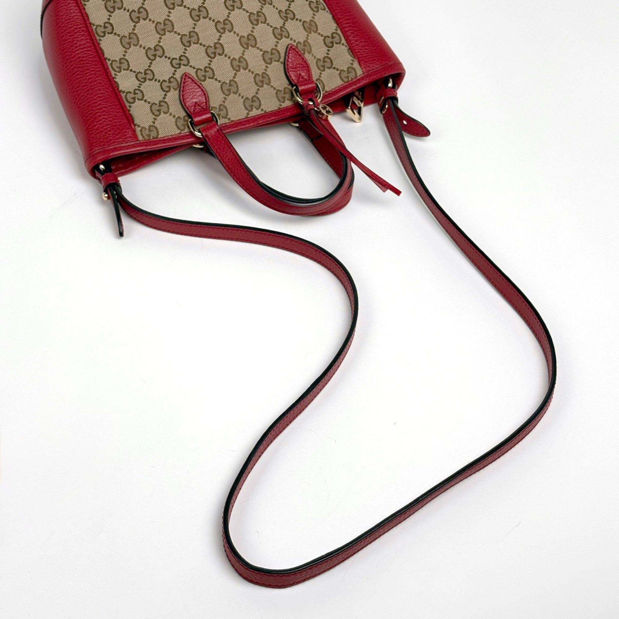 Gucci Beige Red Color Gg Canvas Leather Handbag (Pre-Owned)