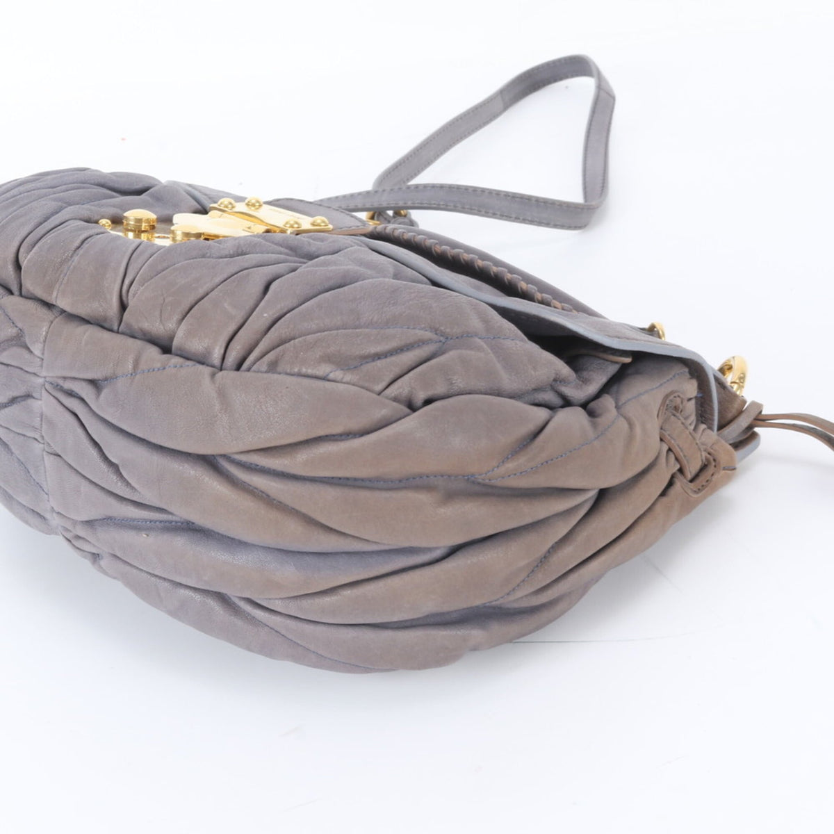 Miu Miu Matelasse Gray Leather Handbag Shoulder Bag (Pre-Owned)