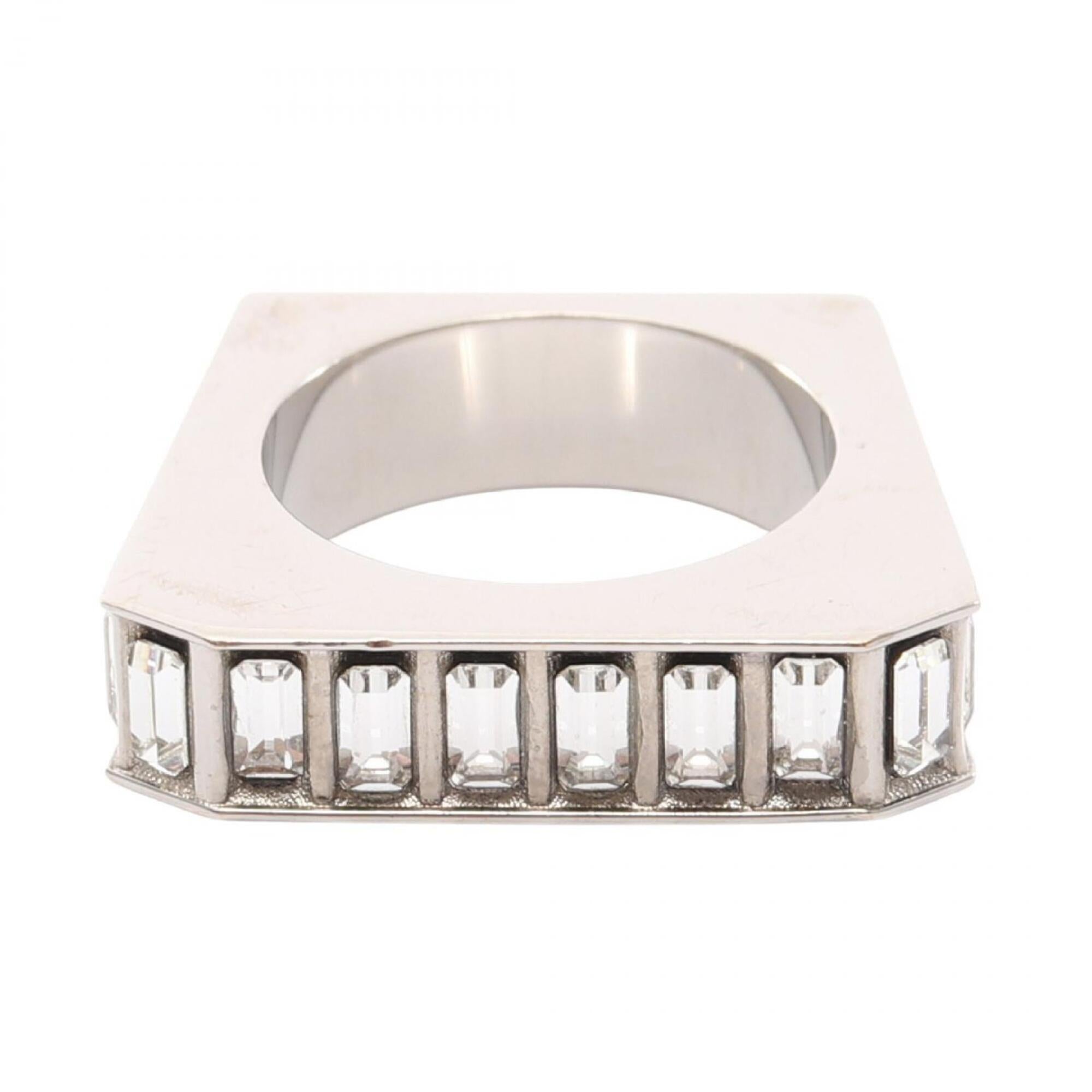 Yves Saint Laurent Silver Clear Rhinestone Stainless Steel Band Ring (Pre-Owned)