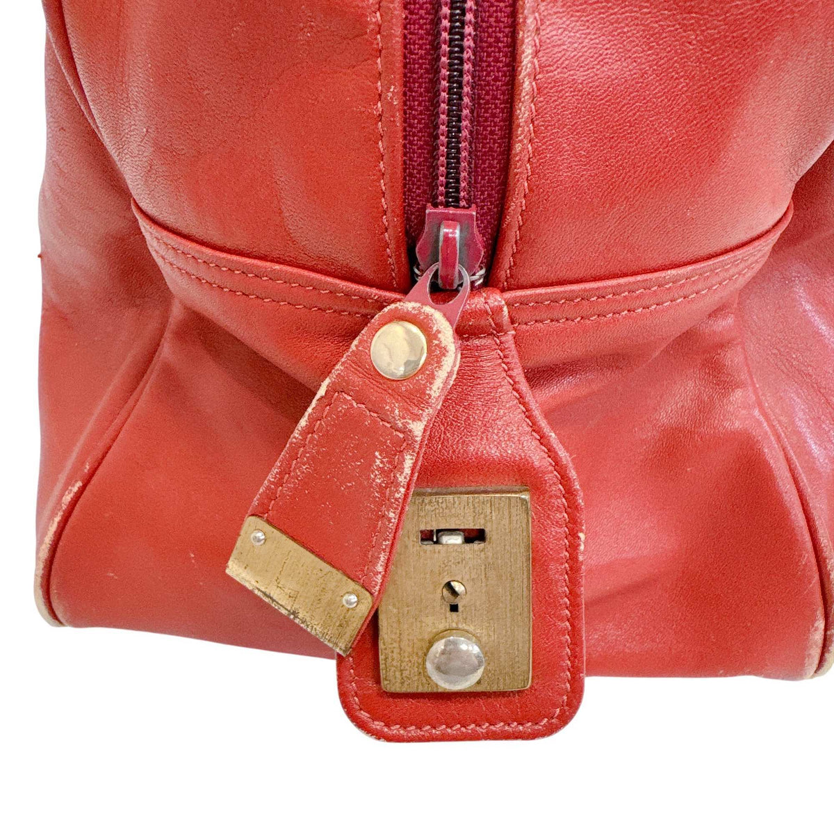 Chloé Red Color Wine Leather Boston Bag Handbag (Pre-Owned)