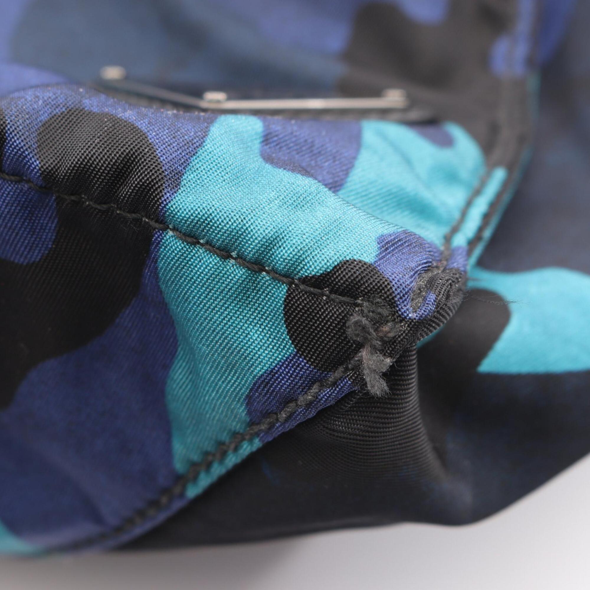 Prada Black Blue Multi-Color Nylon Leather Handbag Tote Bag (Pre-Owned)