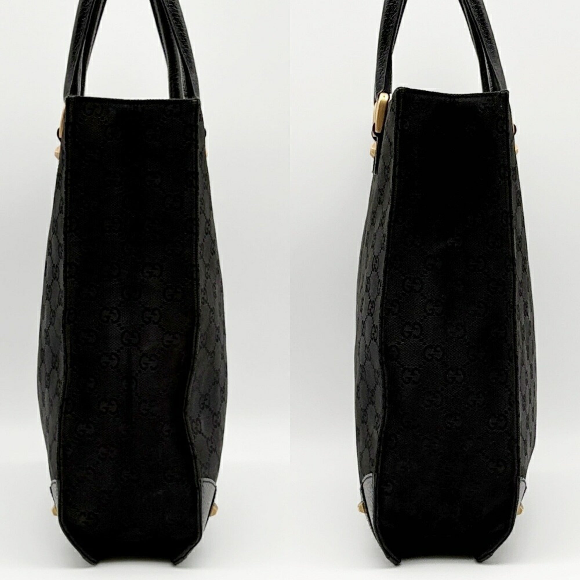 Gucci Black Gg Canvas Leather Tote Bag (Pre-Owned)