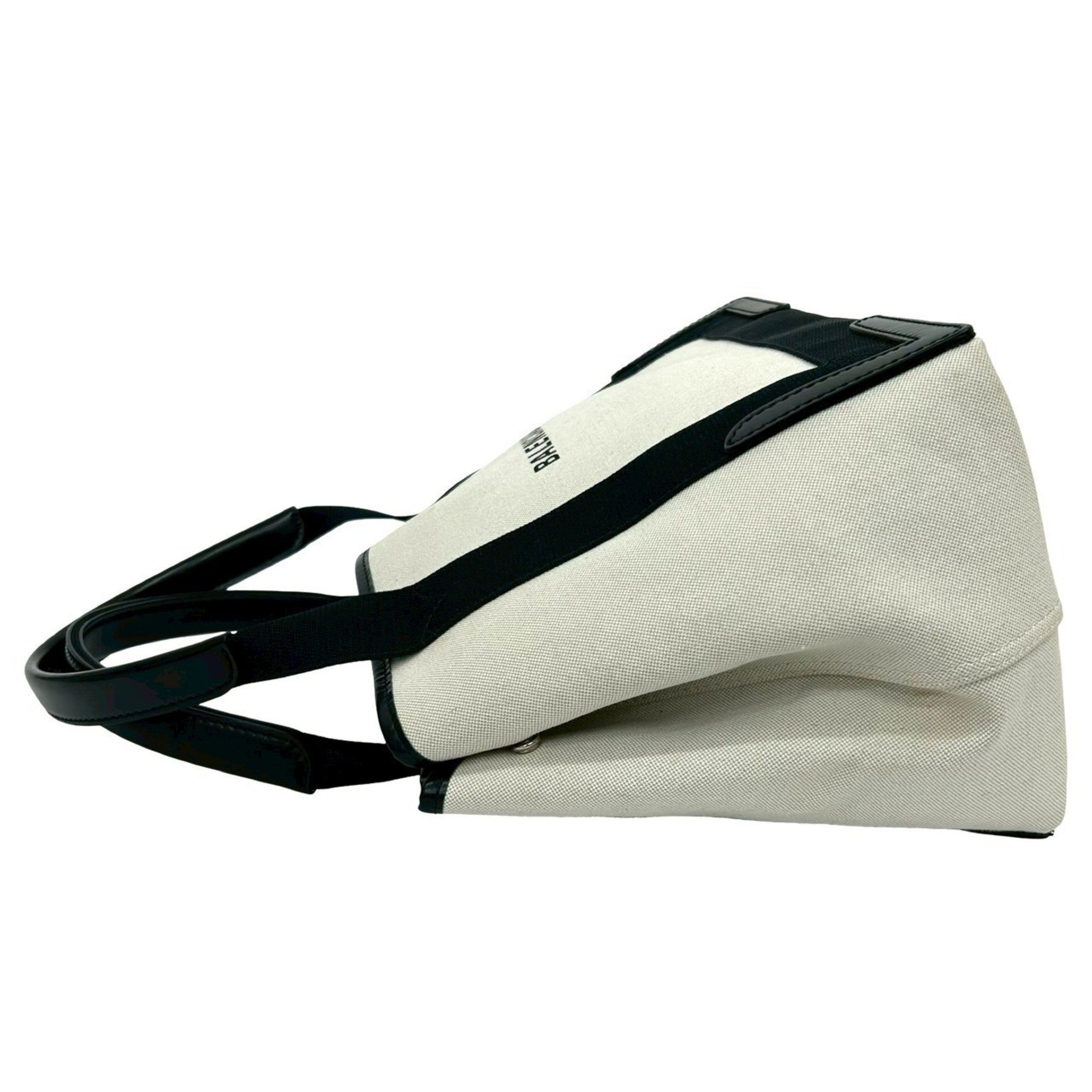 Balenciaga Black Ivory Canvas Leather Handbag Pouch Tote Bag (Pre-Owned)