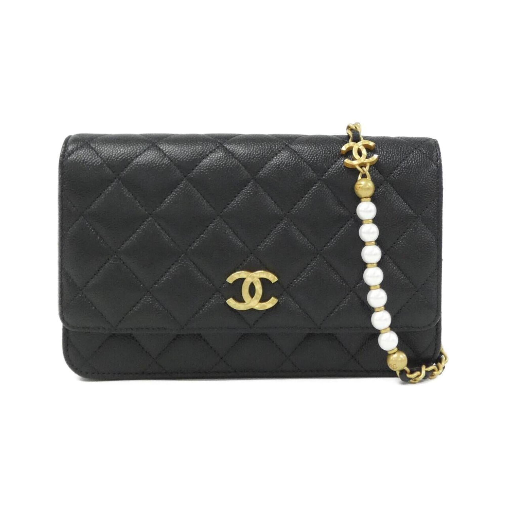 Chanel Black Grained Calfskin Chain/Shoulder Wallet (Pre-Owned)