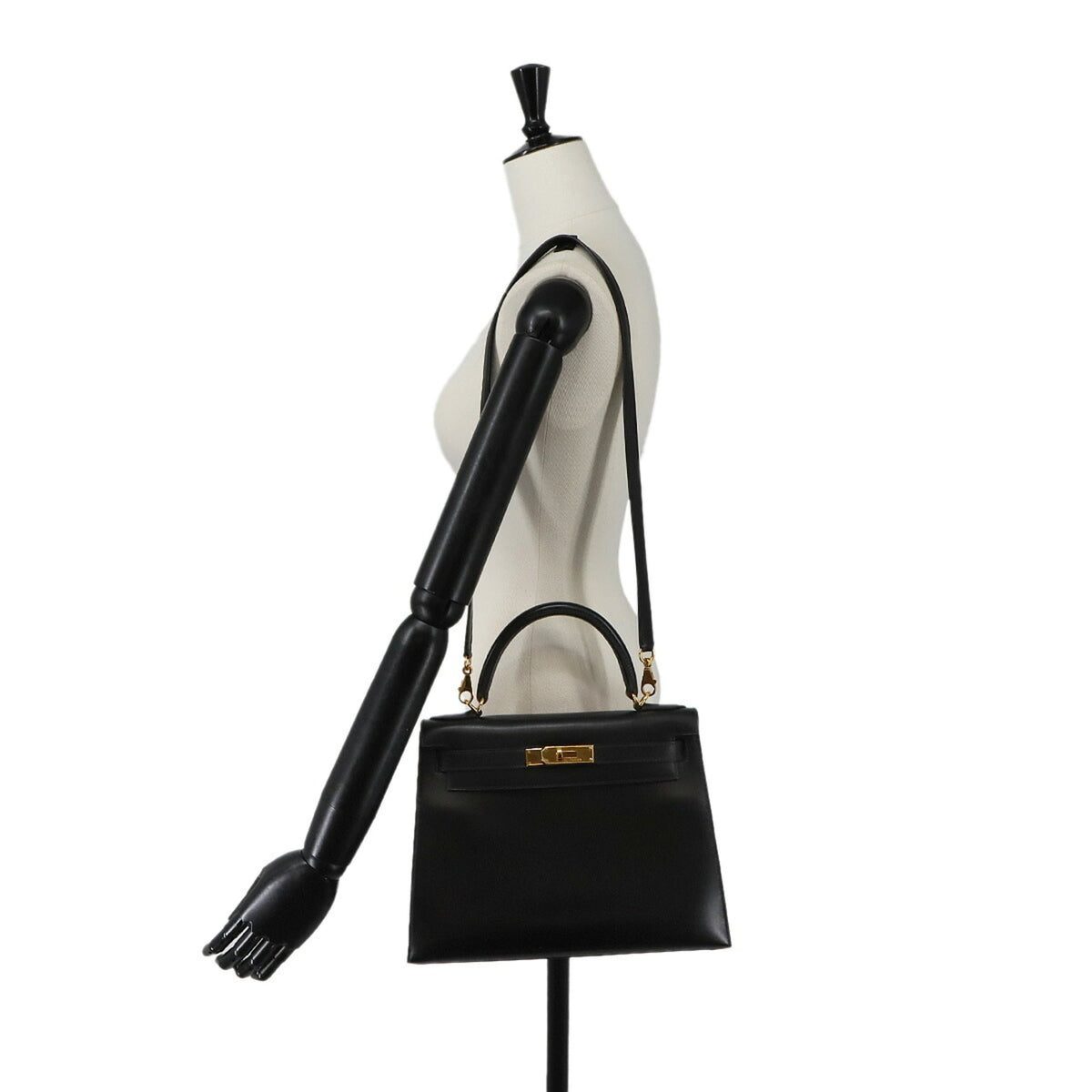 Hermes Kelly Black Box Calf Leather Handbag (Pre-Owned)