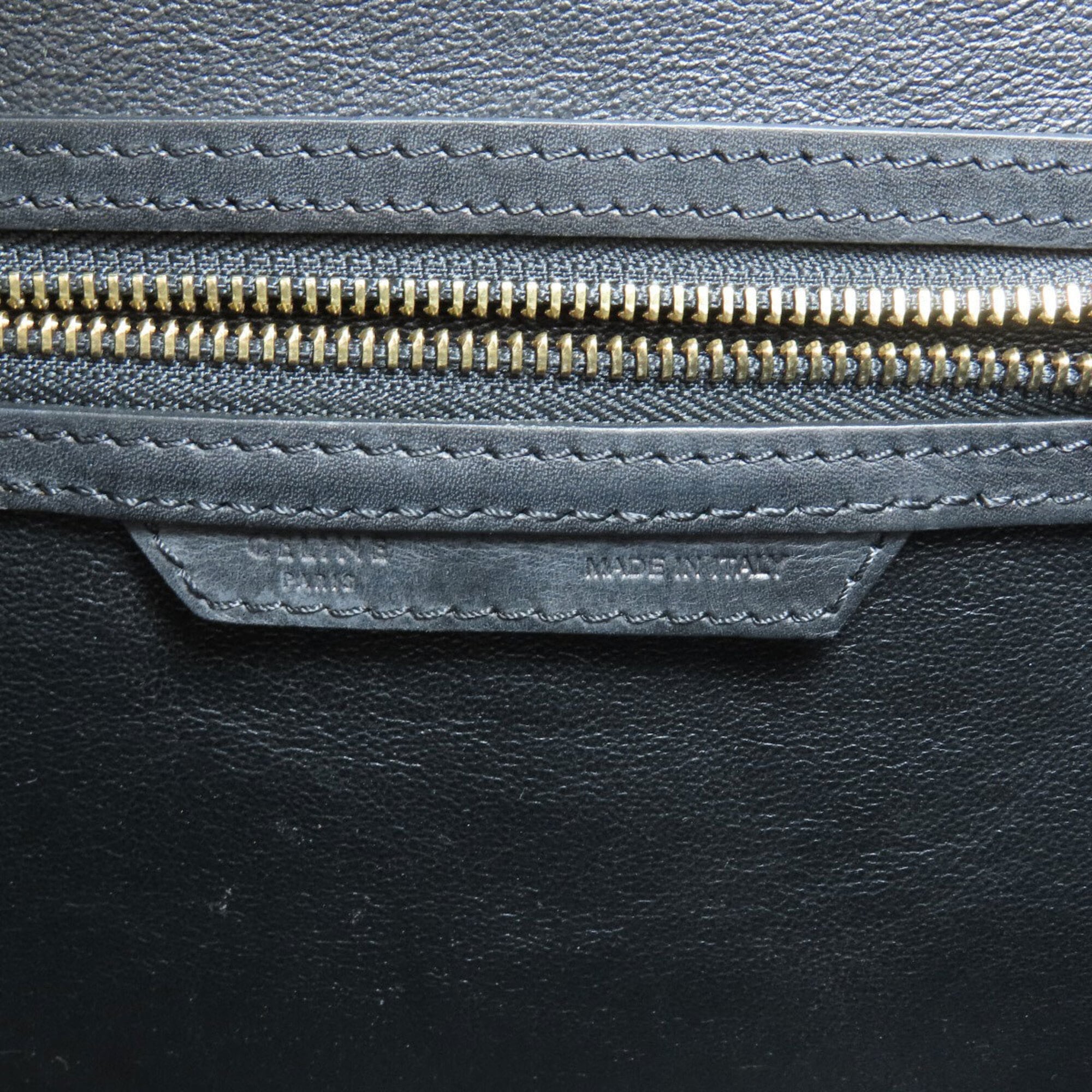 Celine Black Grayish White Leather Canvas Handbag (Pre-Owned)