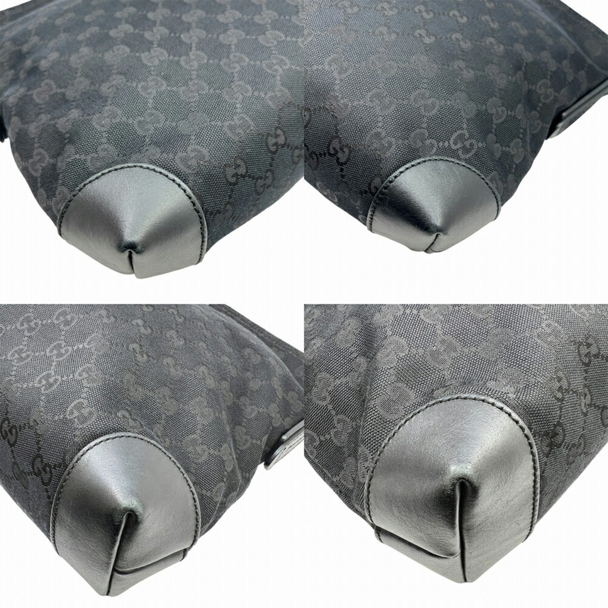 Gucci Black Gg Canvas Leather Shoulder Bag (Pre-Owned)
