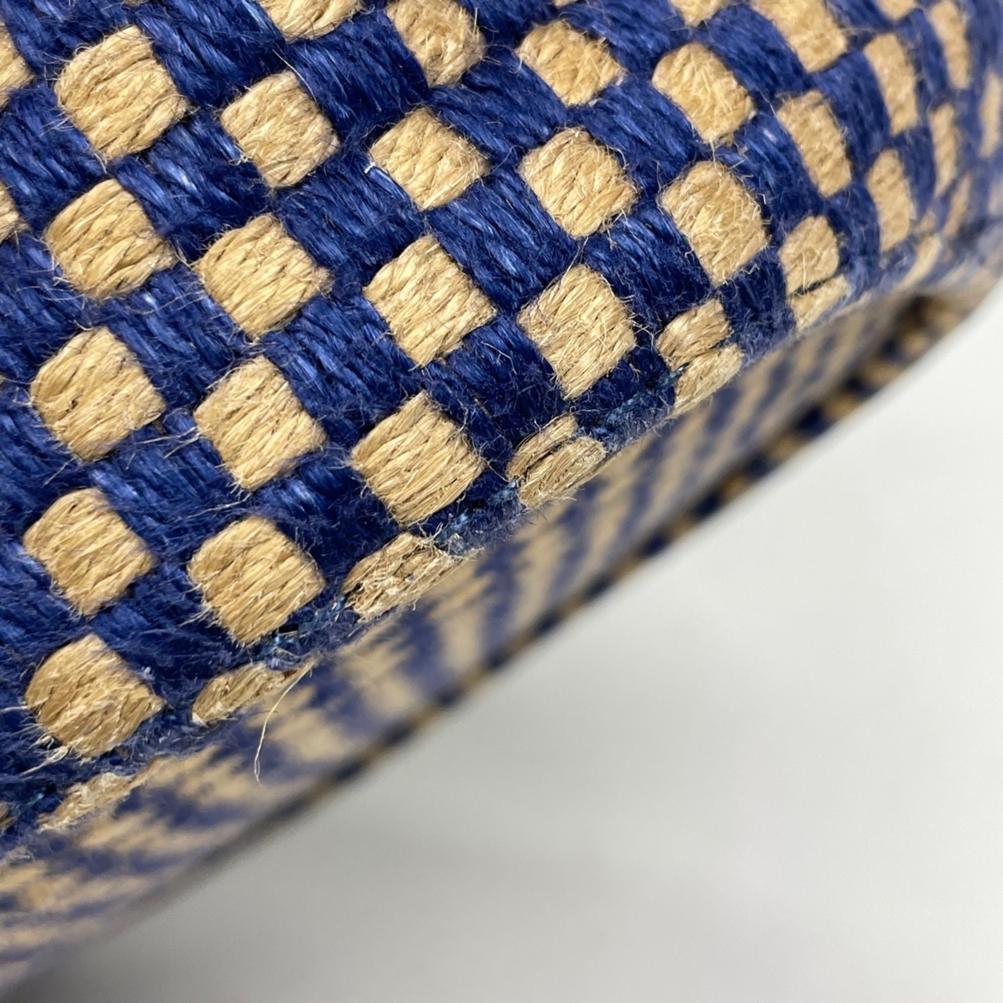 Hermes Beige Blue Linen Handbag Tote Bag (Pre-Owned)