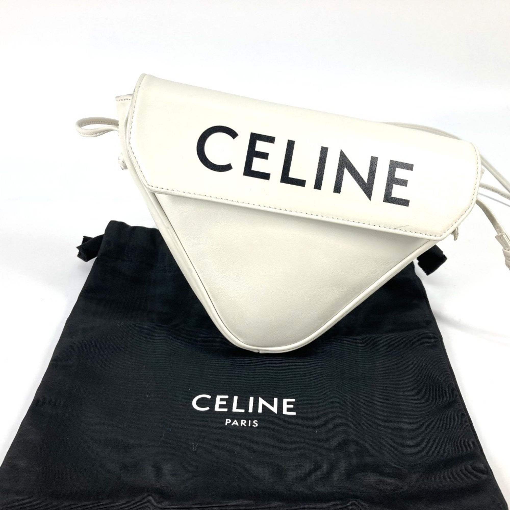 Celine Black White Leather Pochette Shoulder Bag (Pre-Owned)
