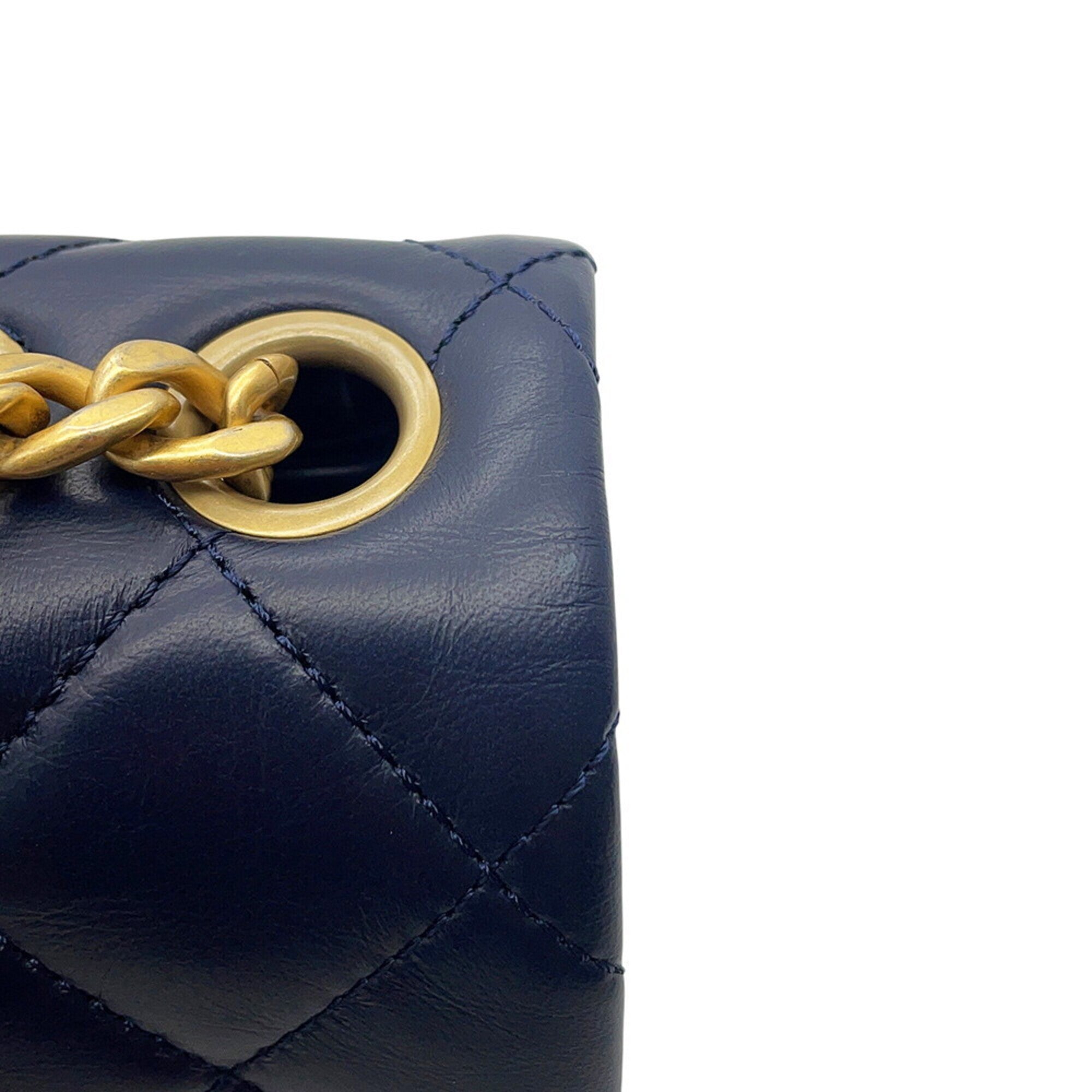 Chanel Navy Leather Handbag Shoulder Bag (Pre-Owned)