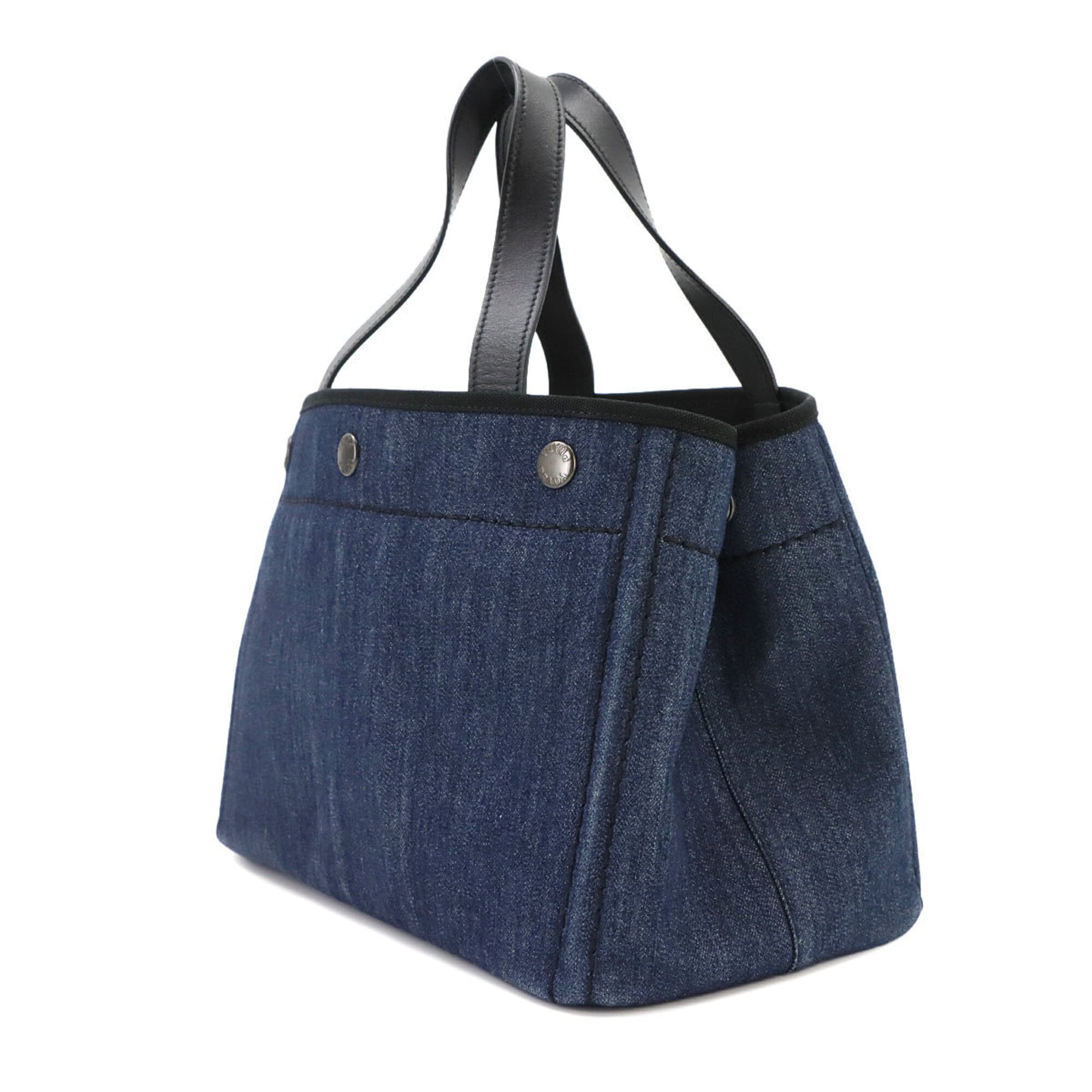 Prada Black Blue Denim Leather Handbag Shoulder Bag (Pre-Owned)