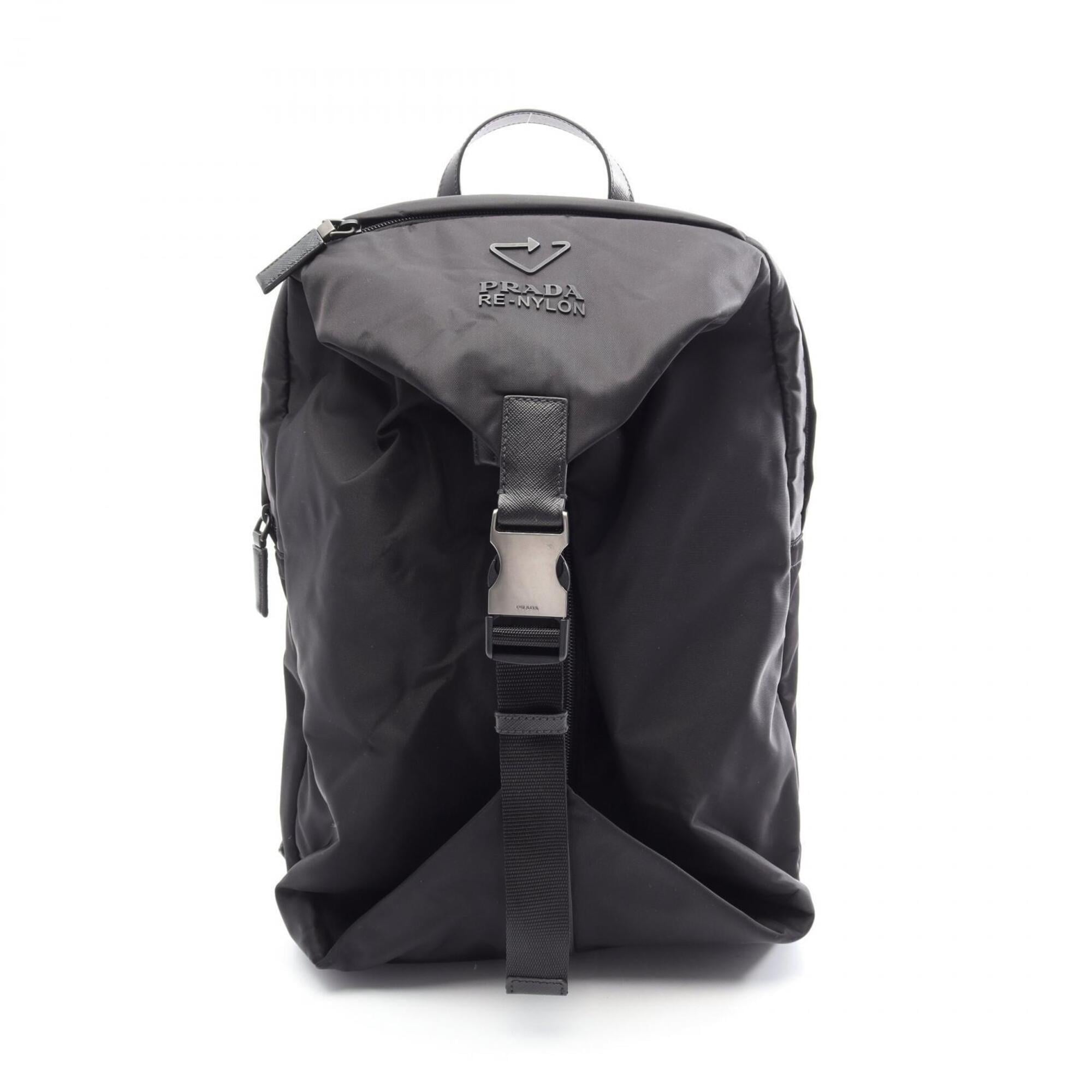 Prada Black Nylon Leather Backpack Handbag (Pre-Owned)