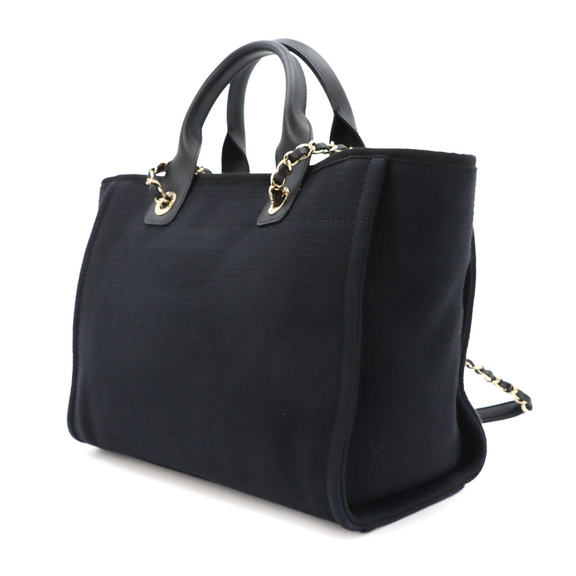 Chanel Black Canvas Leather Handbag Tote Bag (Pre-Owned)