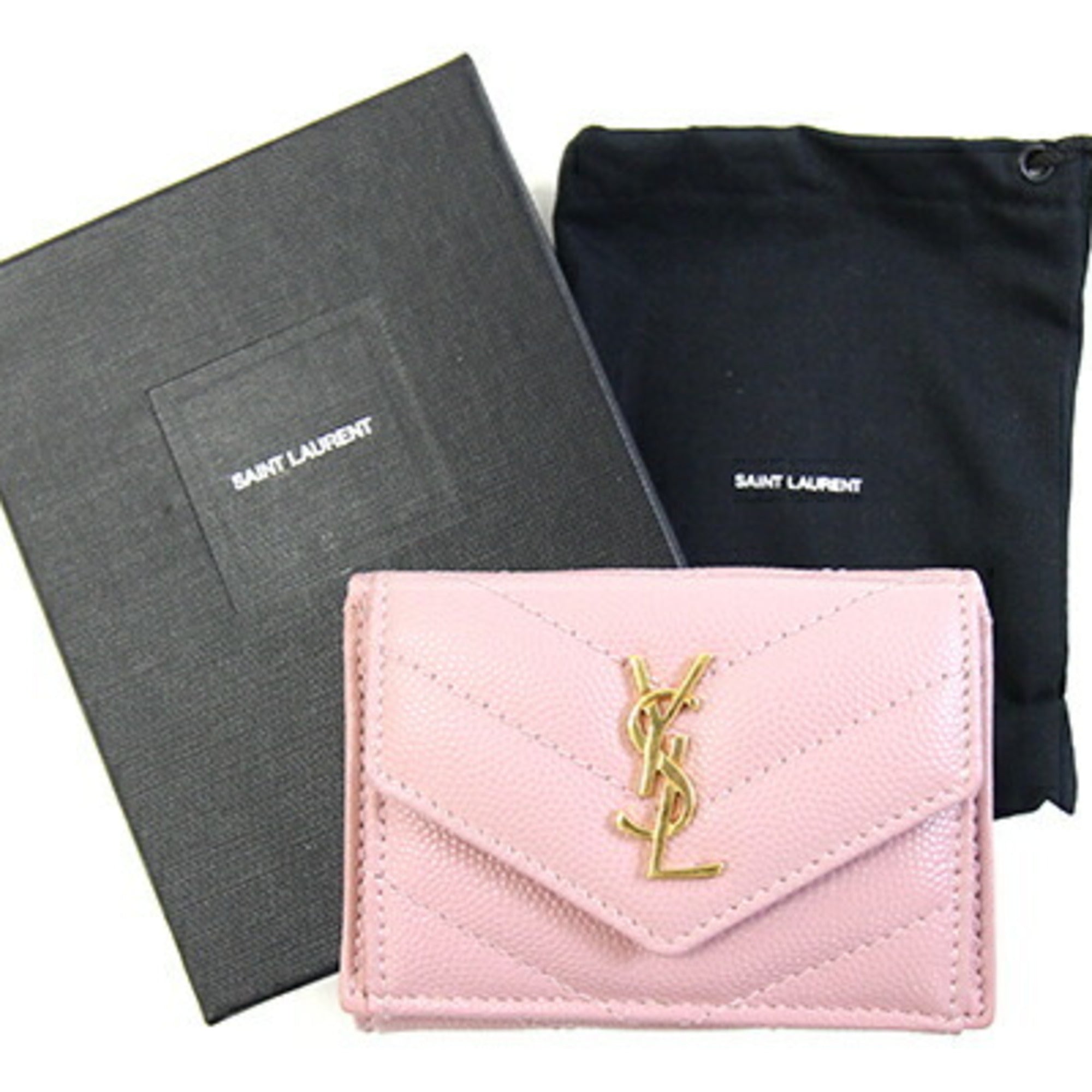 Saint Laurent Black Pink Leather Wallet (Tri-Fold) (Pre-Owned)