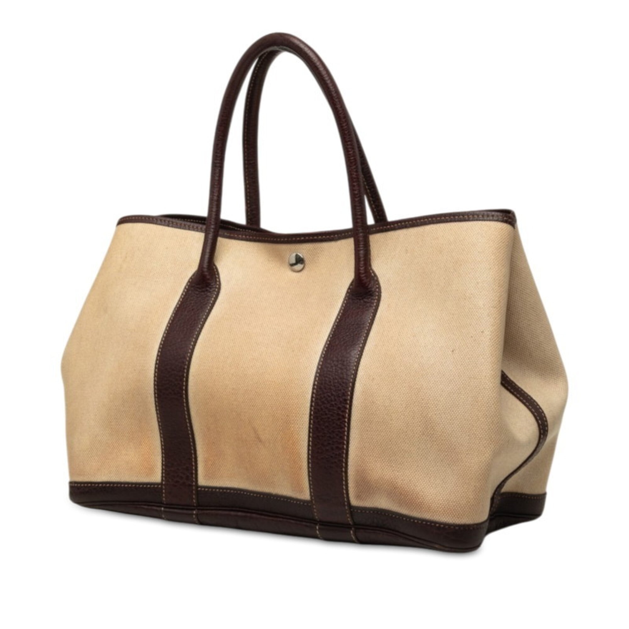 Hermes Beige Brown Leather Toile H Tote Bag (Pre-Owned)