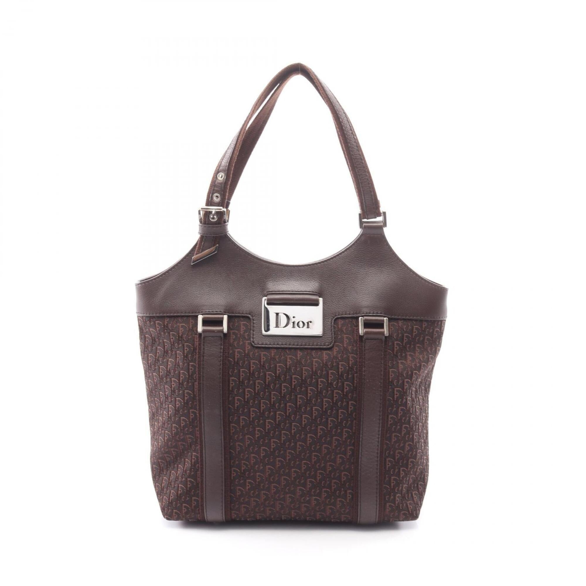 Christian Dior Brown Canvas Leather Handbag Tote Bag (Pre-Owned)