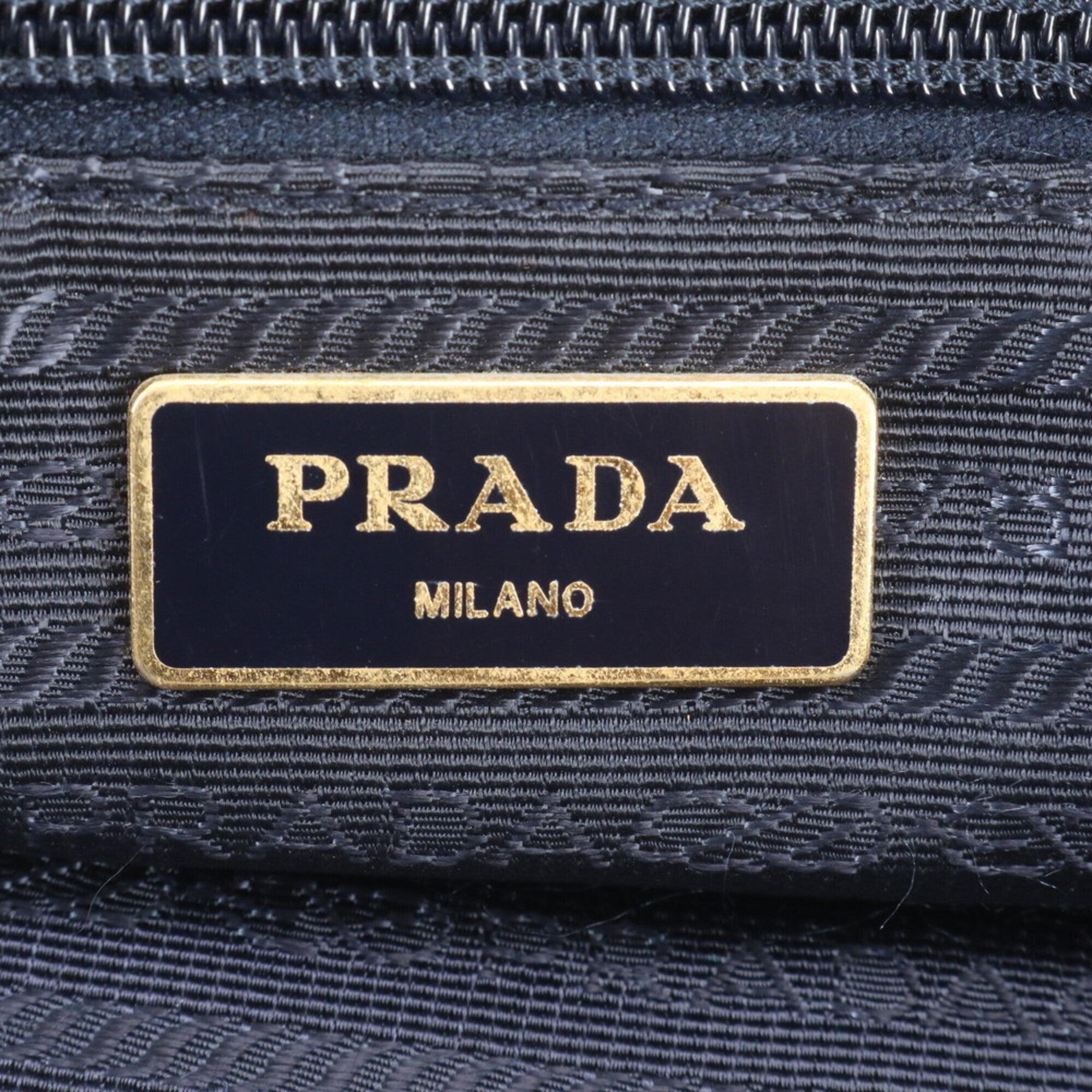 Prada Gray Navy Leather Nylon Shoulder Bag (Pre-Owned)