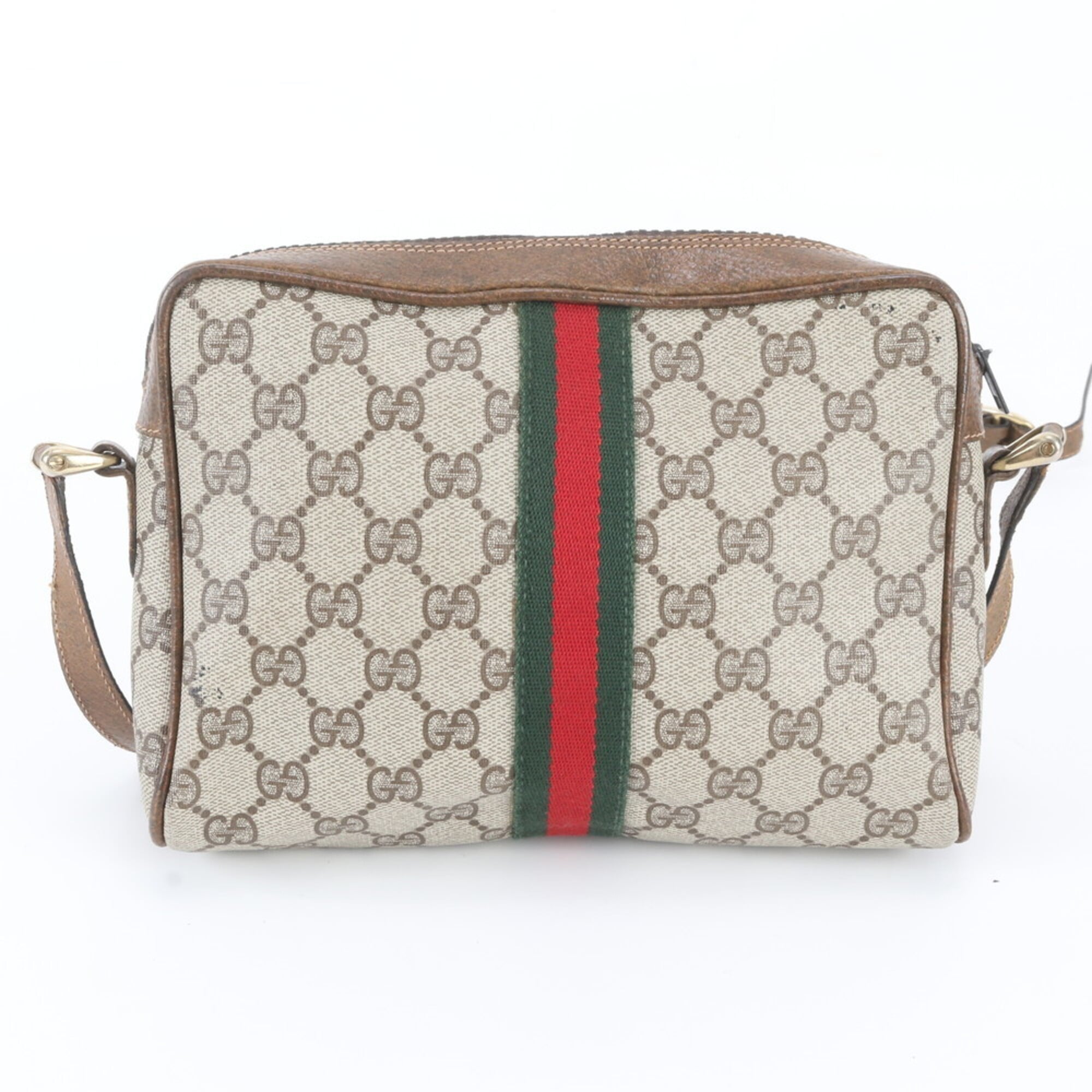 Gucci Beige Leather Coated Canvas Shoulder Bag (Pre-Owned)