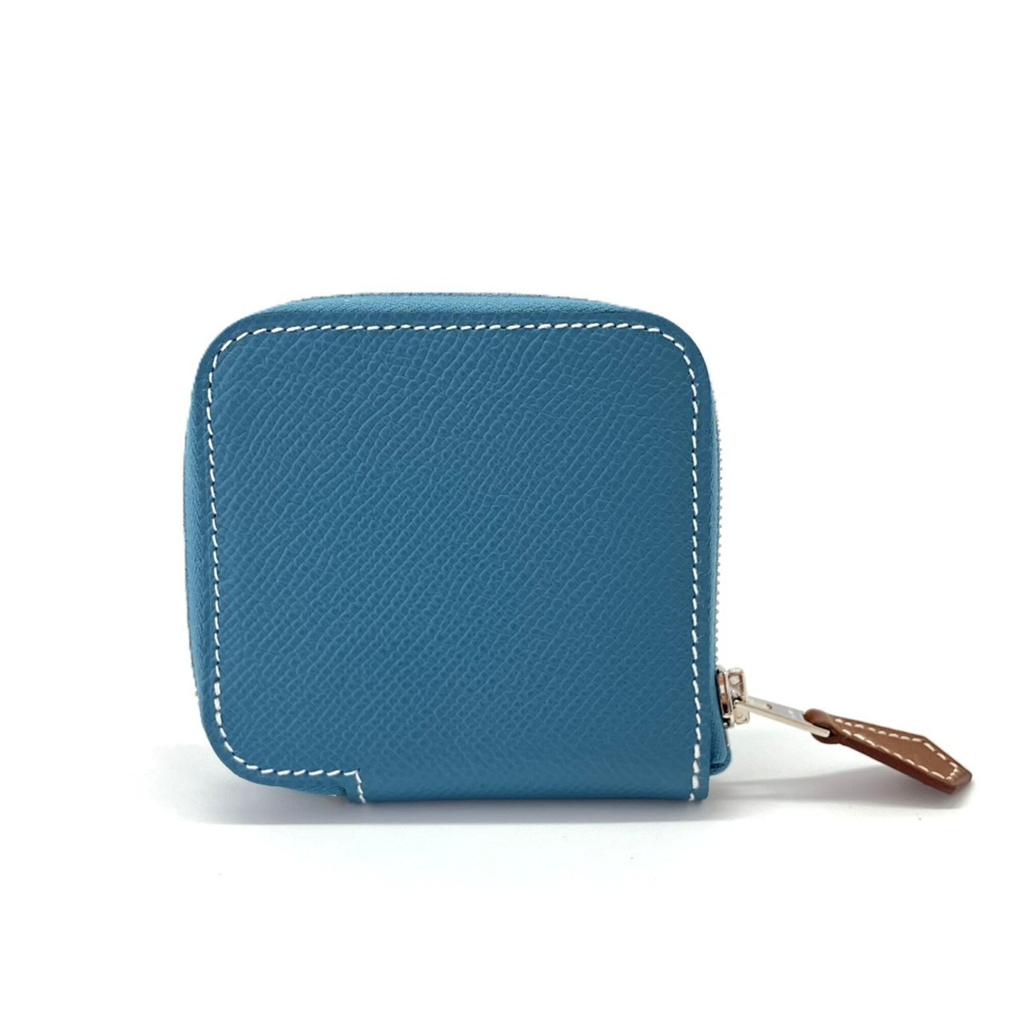 Hermes Silk'in Blue Leather Silk Coin Purse/Coin Case (Pre-Owned)