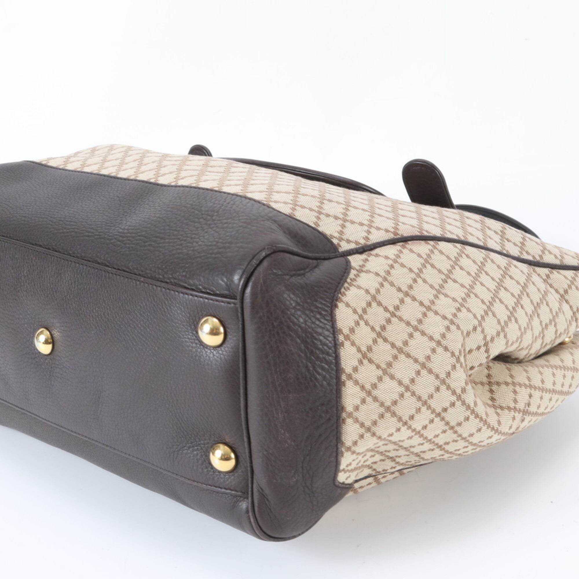 Gucci Beige Brown Leather Canvas Handbag Shoulder Bag Tote Bag (Pre-Owned)