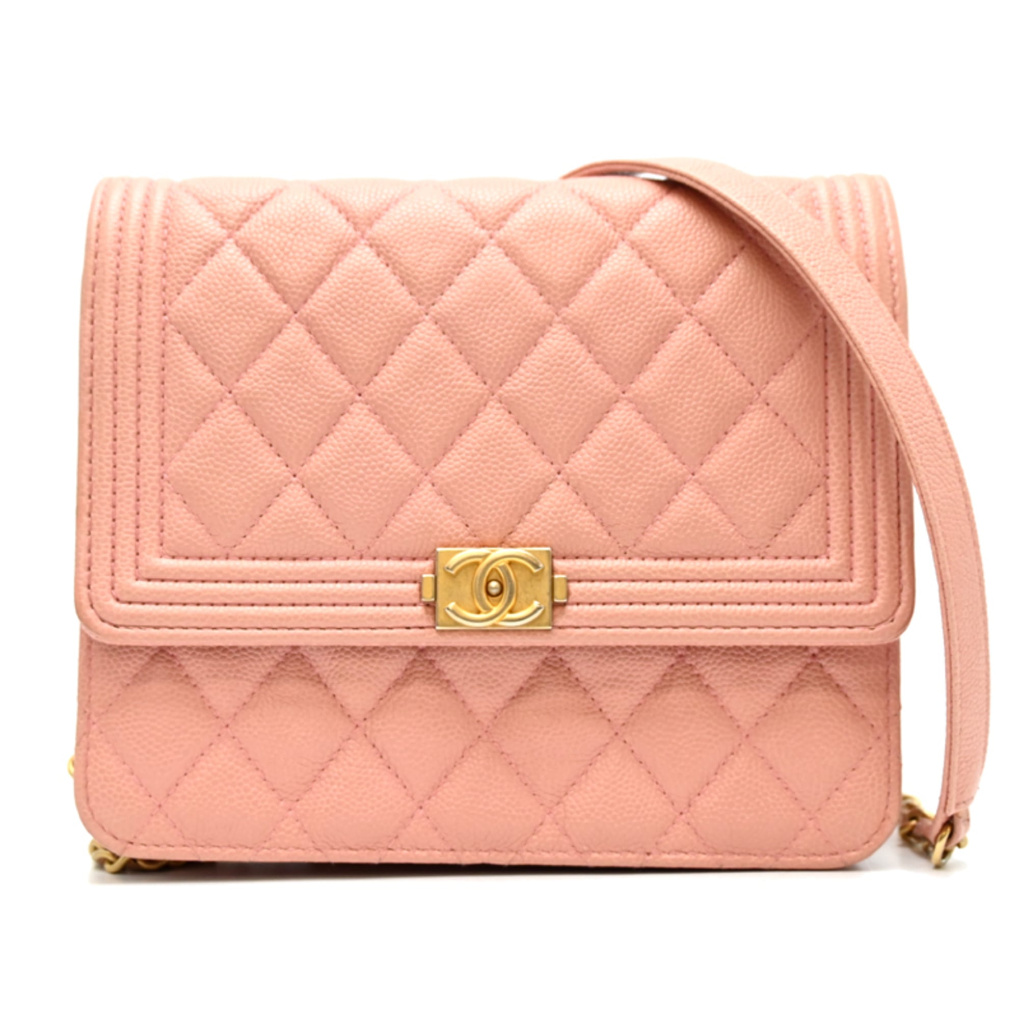 Chanel Pink Grained Calfskin Chain/Shoulder Wallet (Pre-Owned)