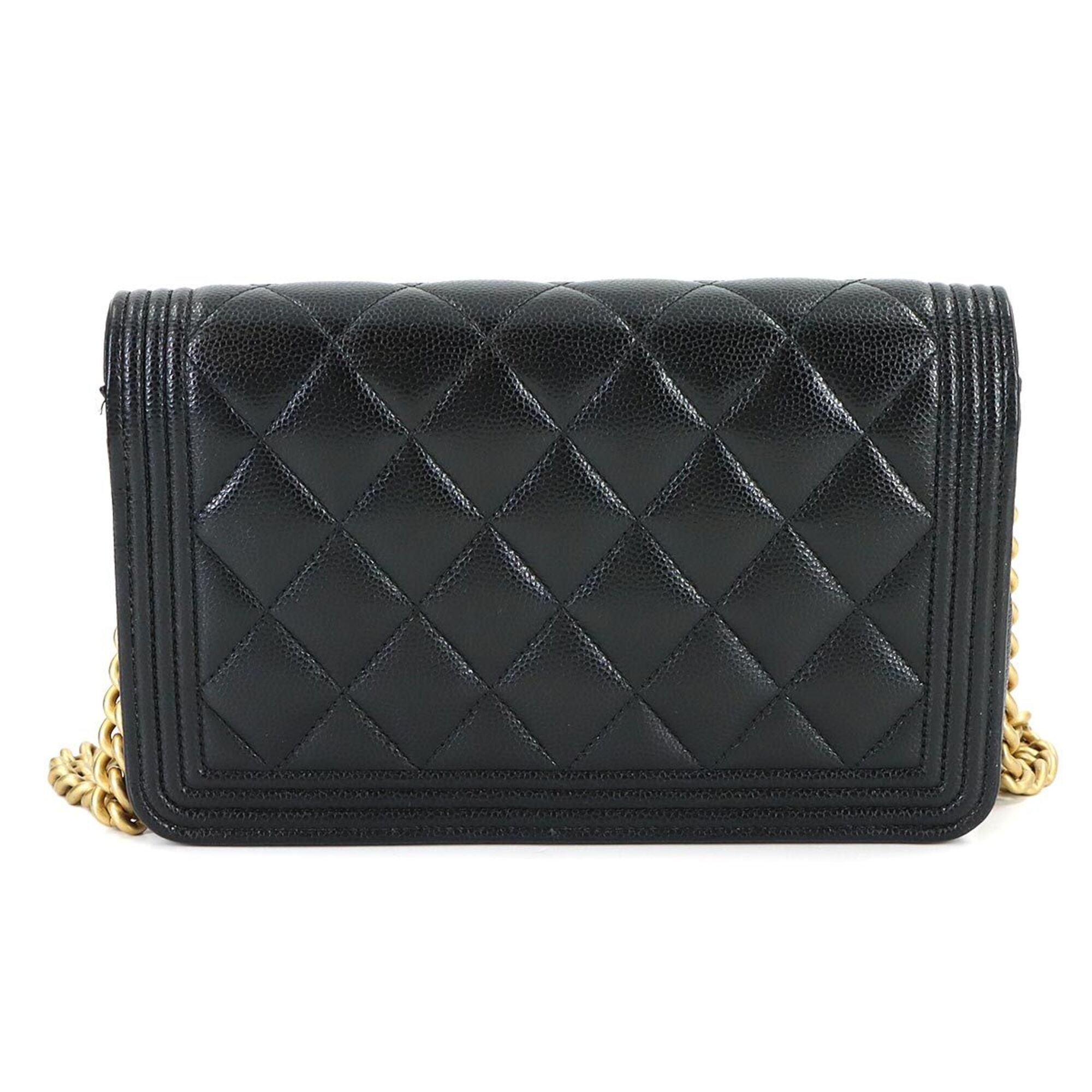 Chanel Black Grained Calfskin Chain/Shoulder Wallet (Pre-Owned)